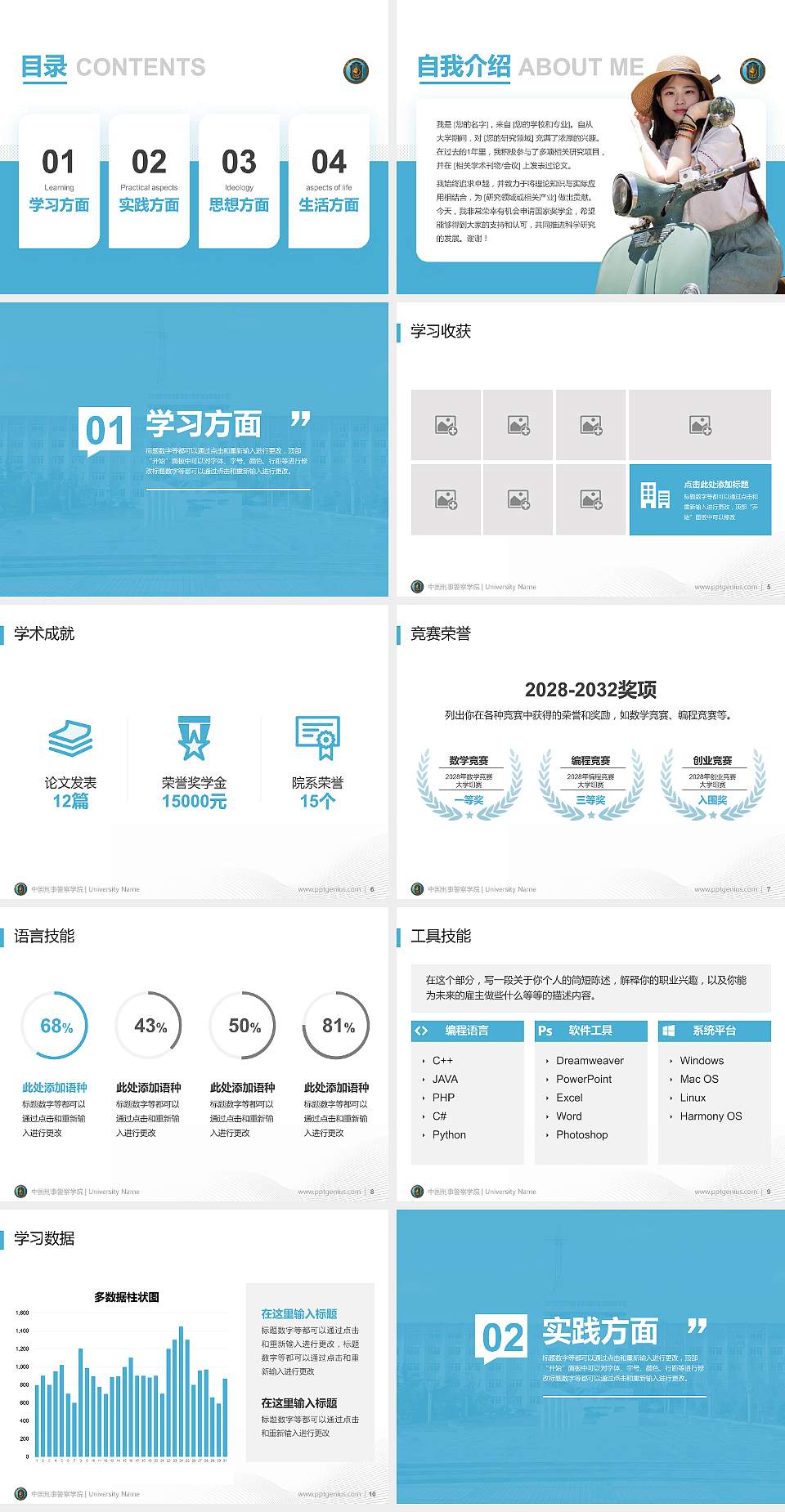 中国刑事警察学院专用国家奖学金答辩PPT模板4:3格式幻灯片预览图2