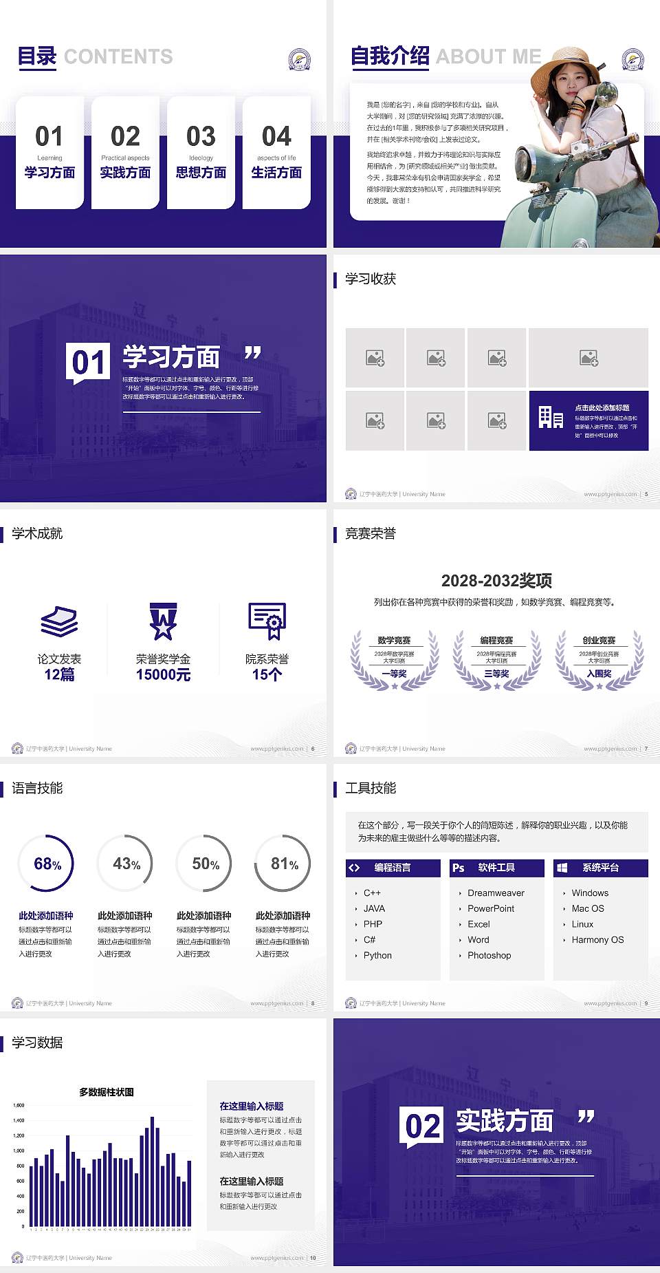 辽宁中医药大学专用国家奖学金答辩PPT模板4:3格式幻灯片预览图2