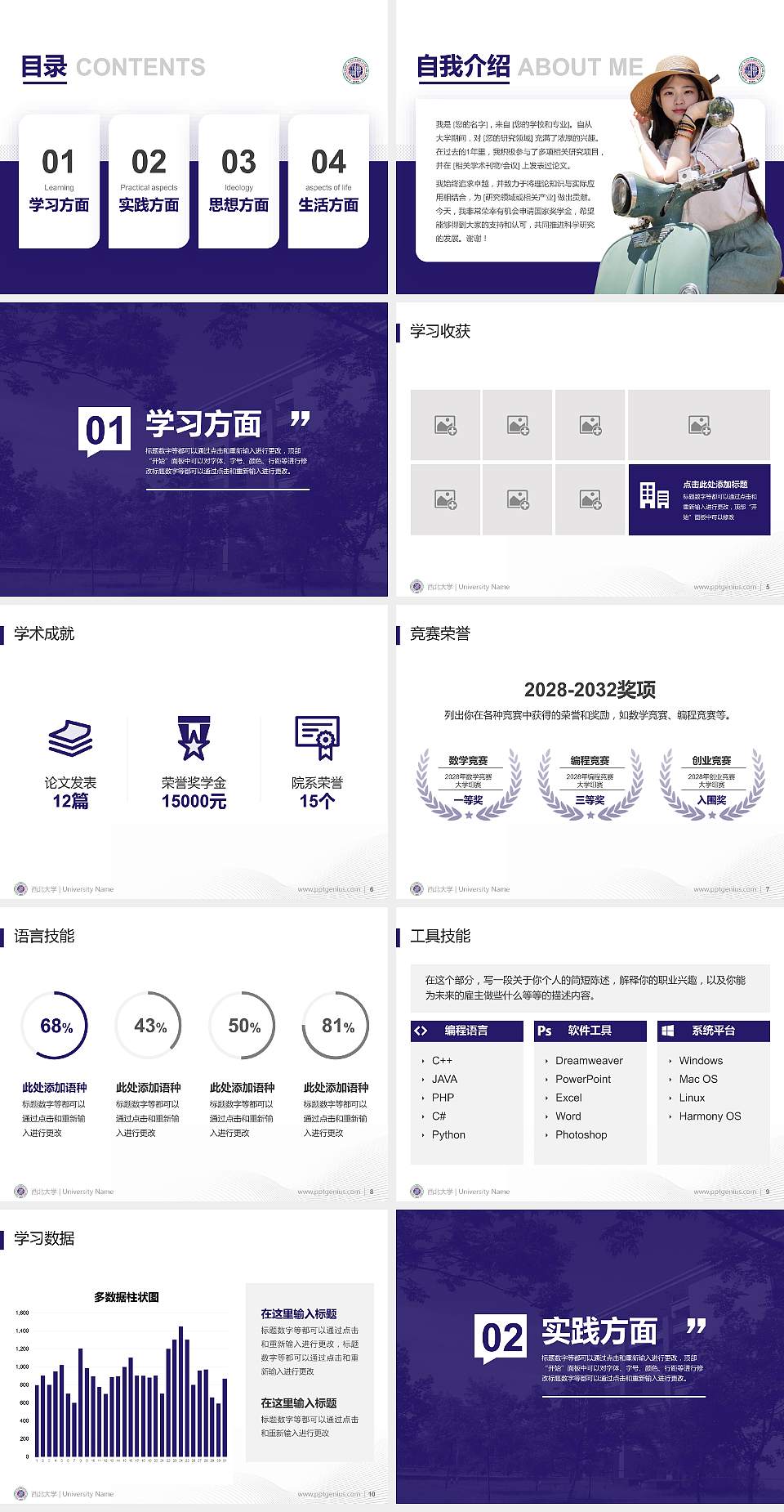 西北大学专用国家奖学金答辩PPT模板4:3格式幻灯片预览图2