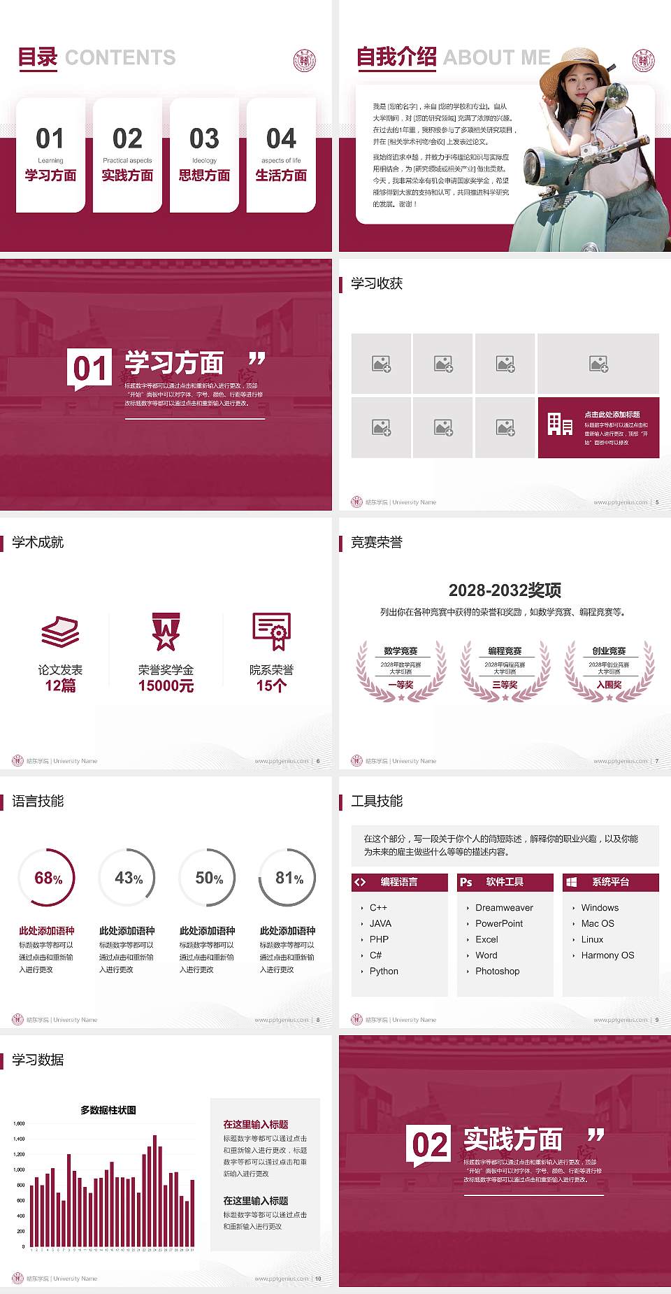 赣东学院专用国家奖学金答辩PPT模板4:3格式幻灯片预览图2