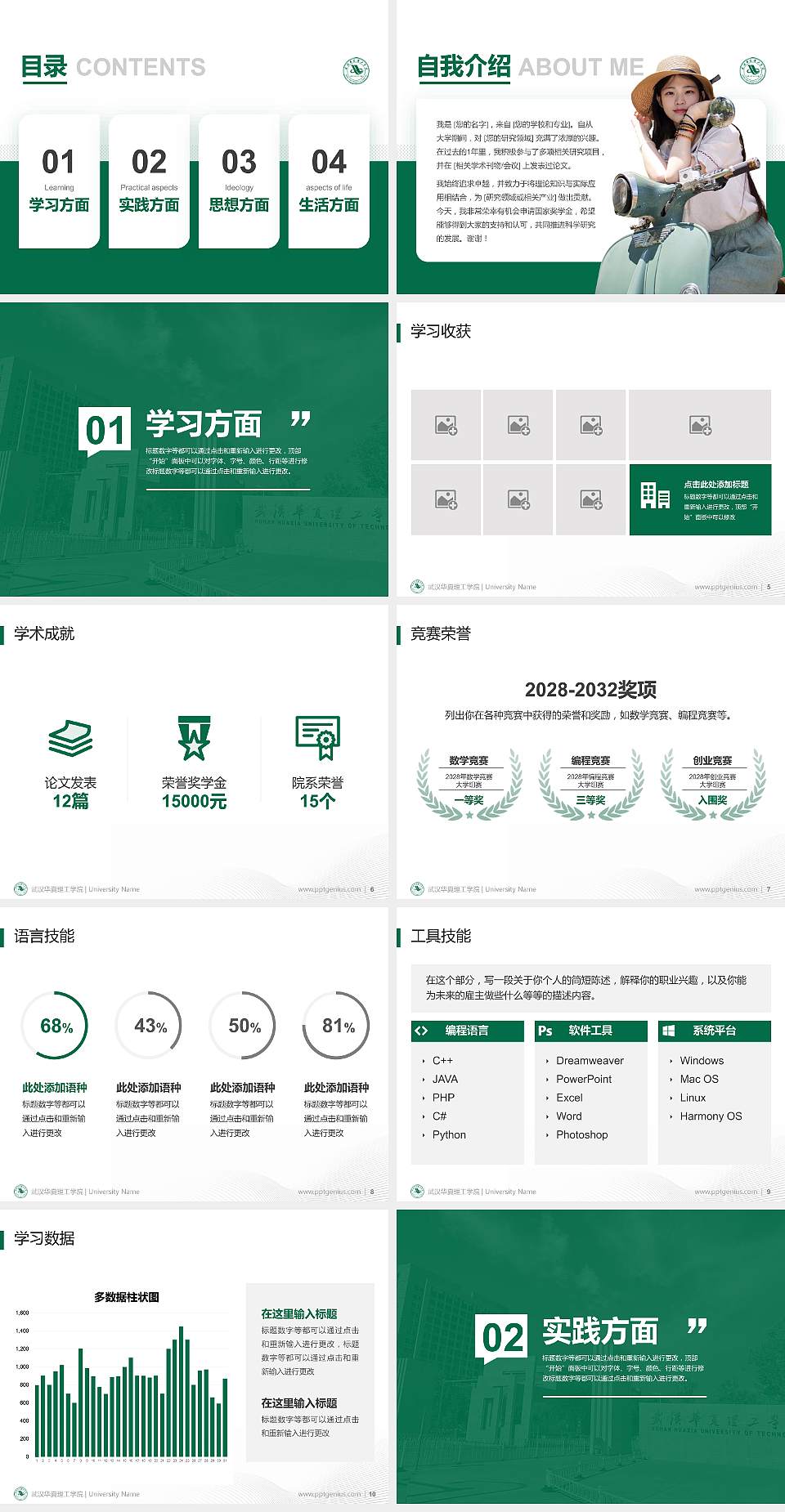 武汉华夏理工学院专用国家奖学金答辩PPT模板4:3格式幻灯片预览图2