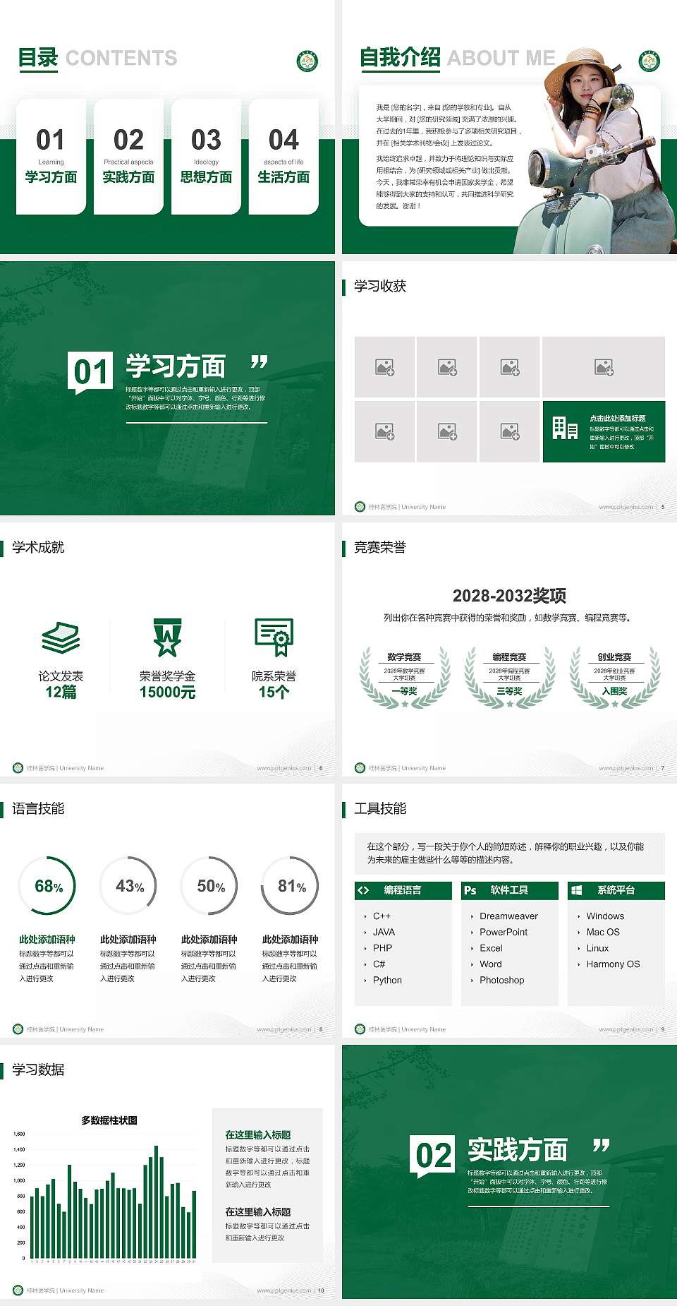 桂林医学院专用国家奖学金答辩PPT模板4:3格式幻灯片预览图2