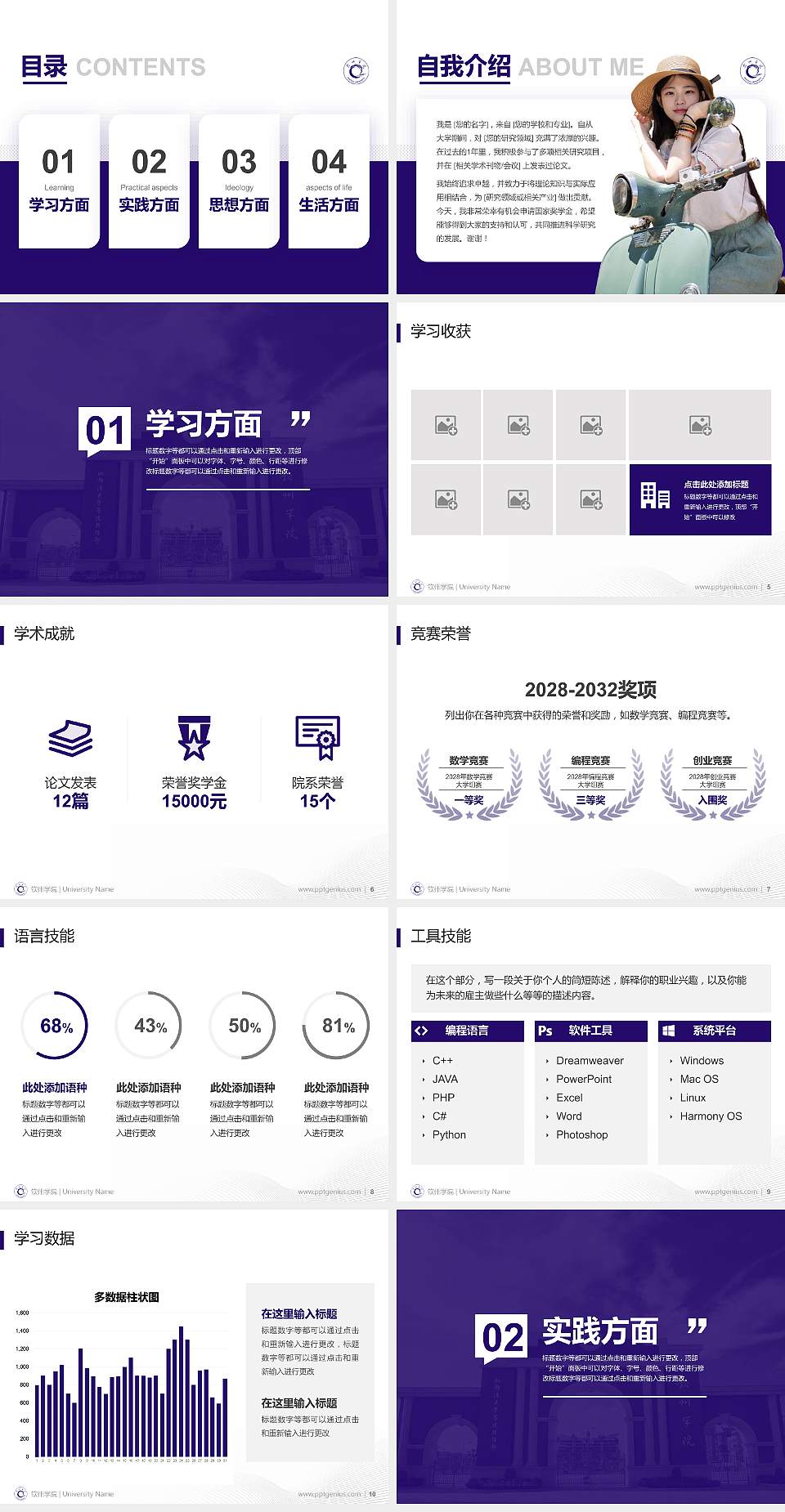 钦州学院专用国家奖学金答辩PPT模板4:3格式幻灯片预览图2