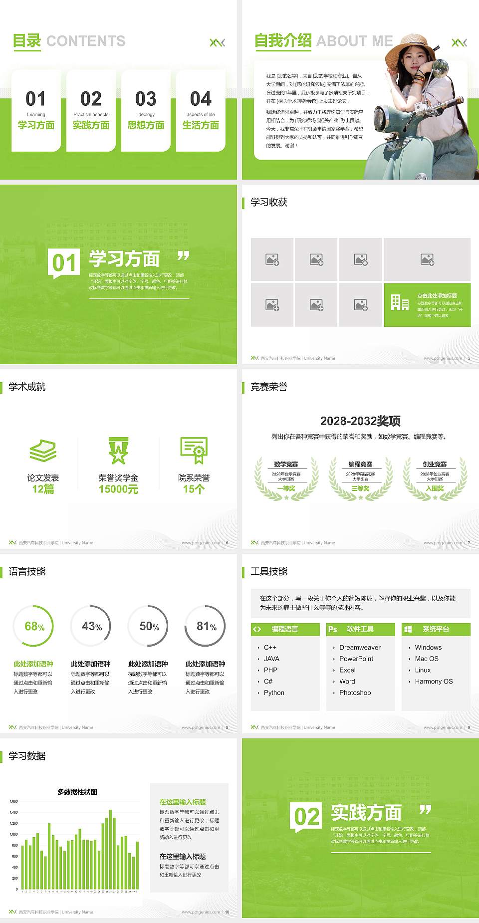 西安汽车科技职业学院专用国家奖学金答辩PPT模板4:3格式幻灯片预览图2