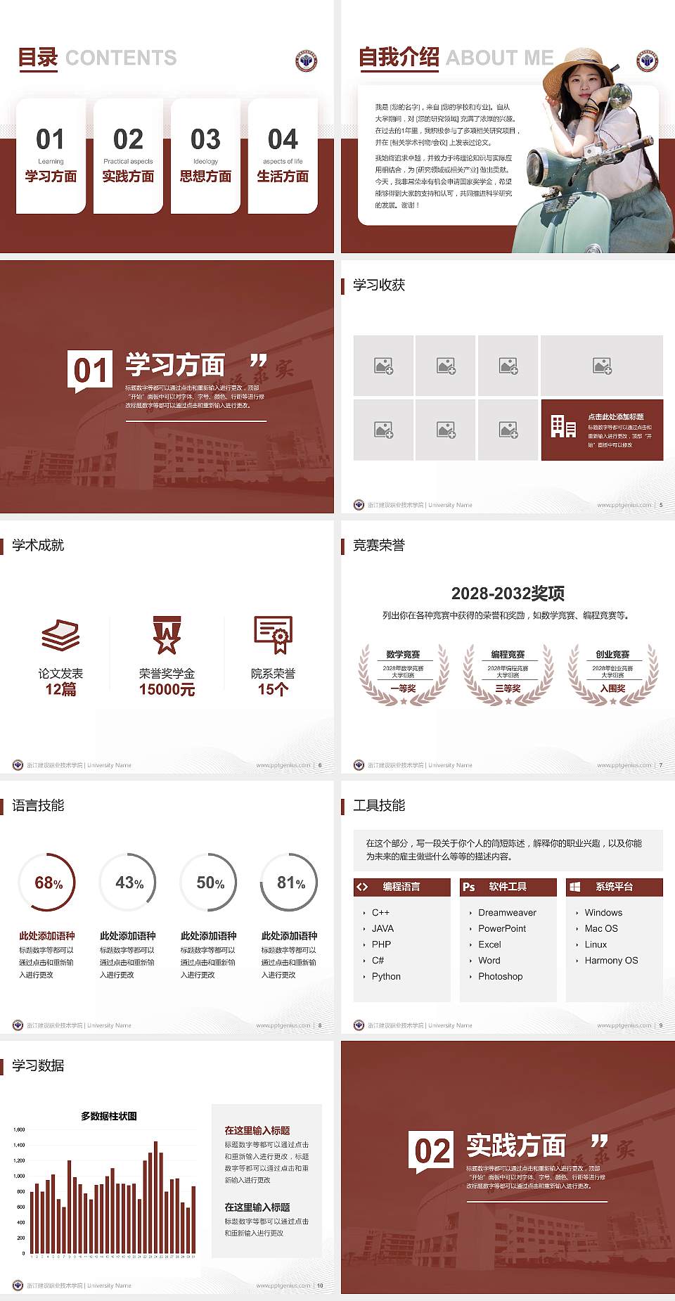 浙江建设职业技术学院专用国家奖学金答辩PPT模板4:3格式幻灯片预览图2