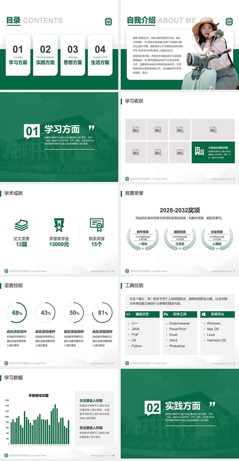 南京师范大学中北学院专用国家奖学金答辩PPT模板4:3格式幻灯片预览图2