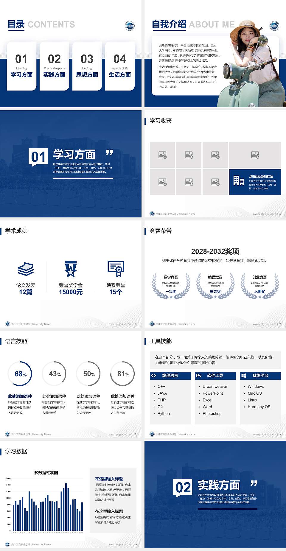 贵州工商职业学院专用国家奖学金答辩PPT模板4:3格式幻灯片预览图2