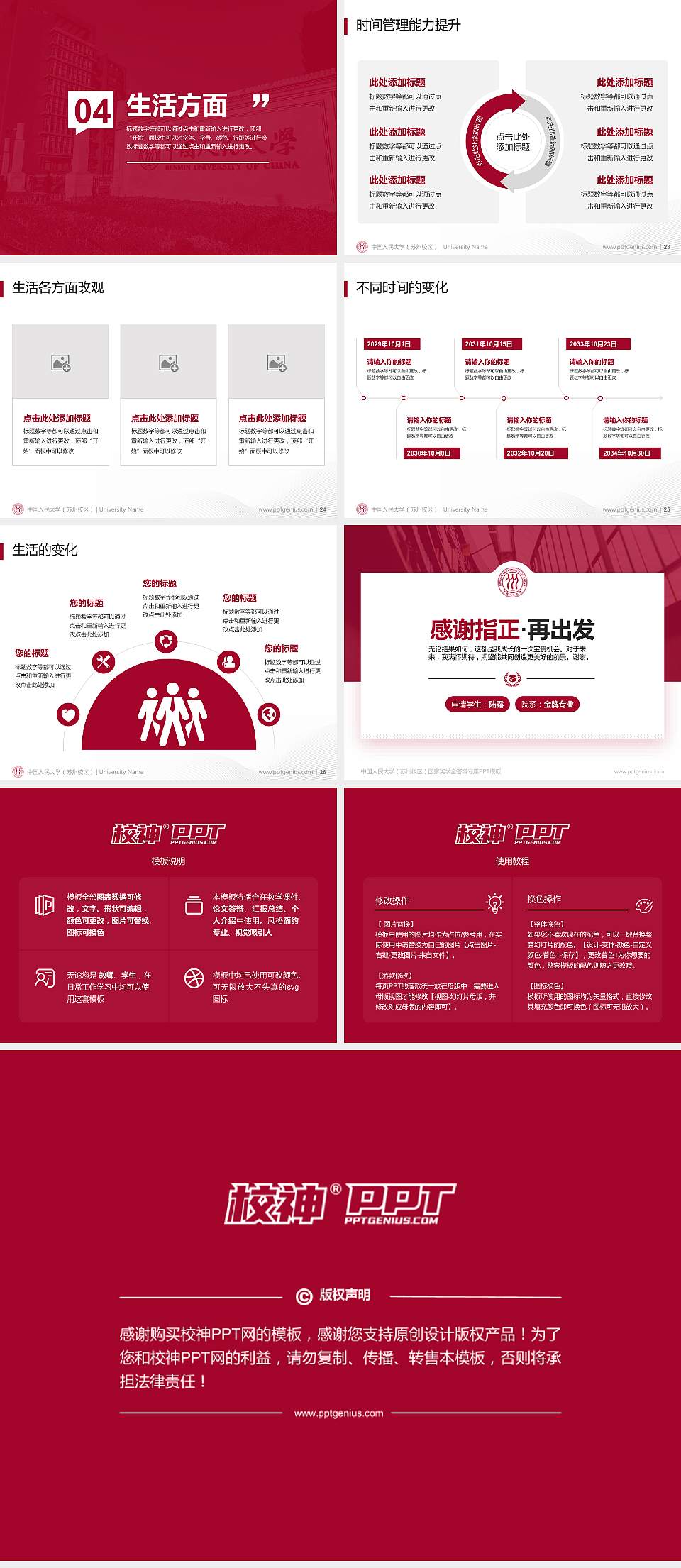 中国人民大学（苏州校区）专用国家奖学金答辩PPT模板4:3格式幻灯片预览图4