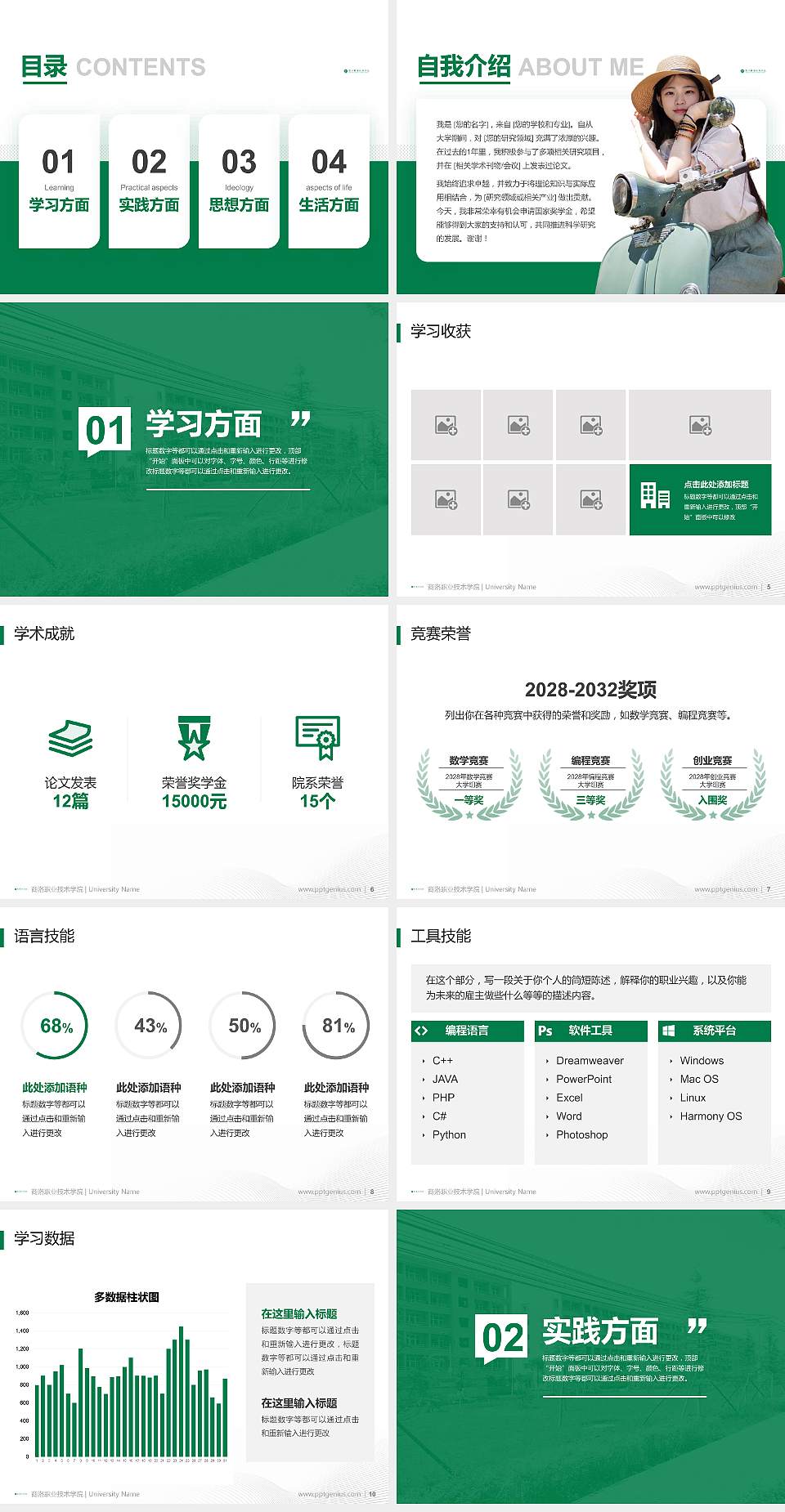 商洛职业技术学院专用国家奖学金答辩PPT模板4:3格式幻灯片预览图2