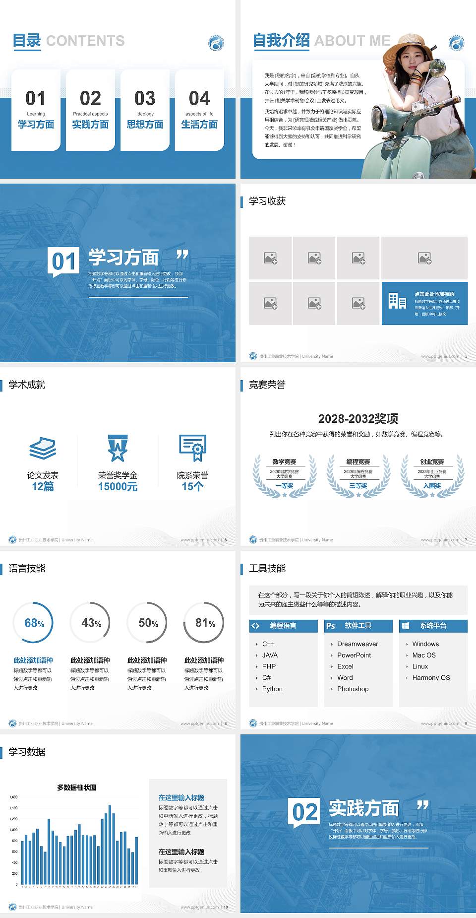 贵州工业职业技术学院专用国家奖学金答辩PPT模板4:3格式幻灯片预览图2