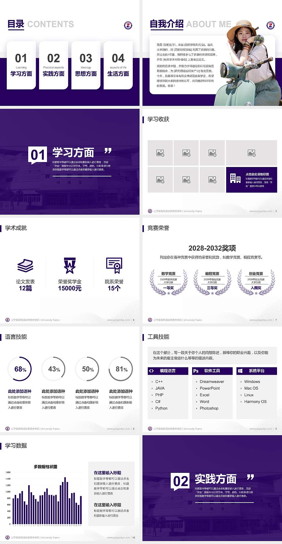 辽宁装备制造职业技术学院专用国家奖学金答辩PPT模板4:3格式幻灯片预览图2