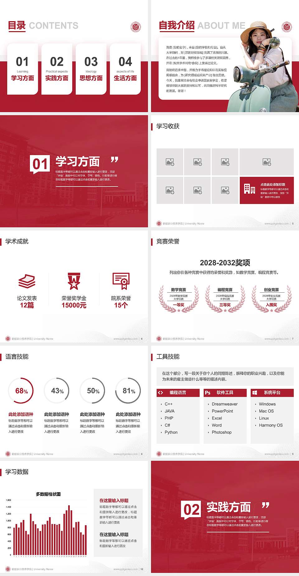 鹤壁职业技术学院专用国家奖学金答辩PPT模板4:3格式幻灯片预览图2