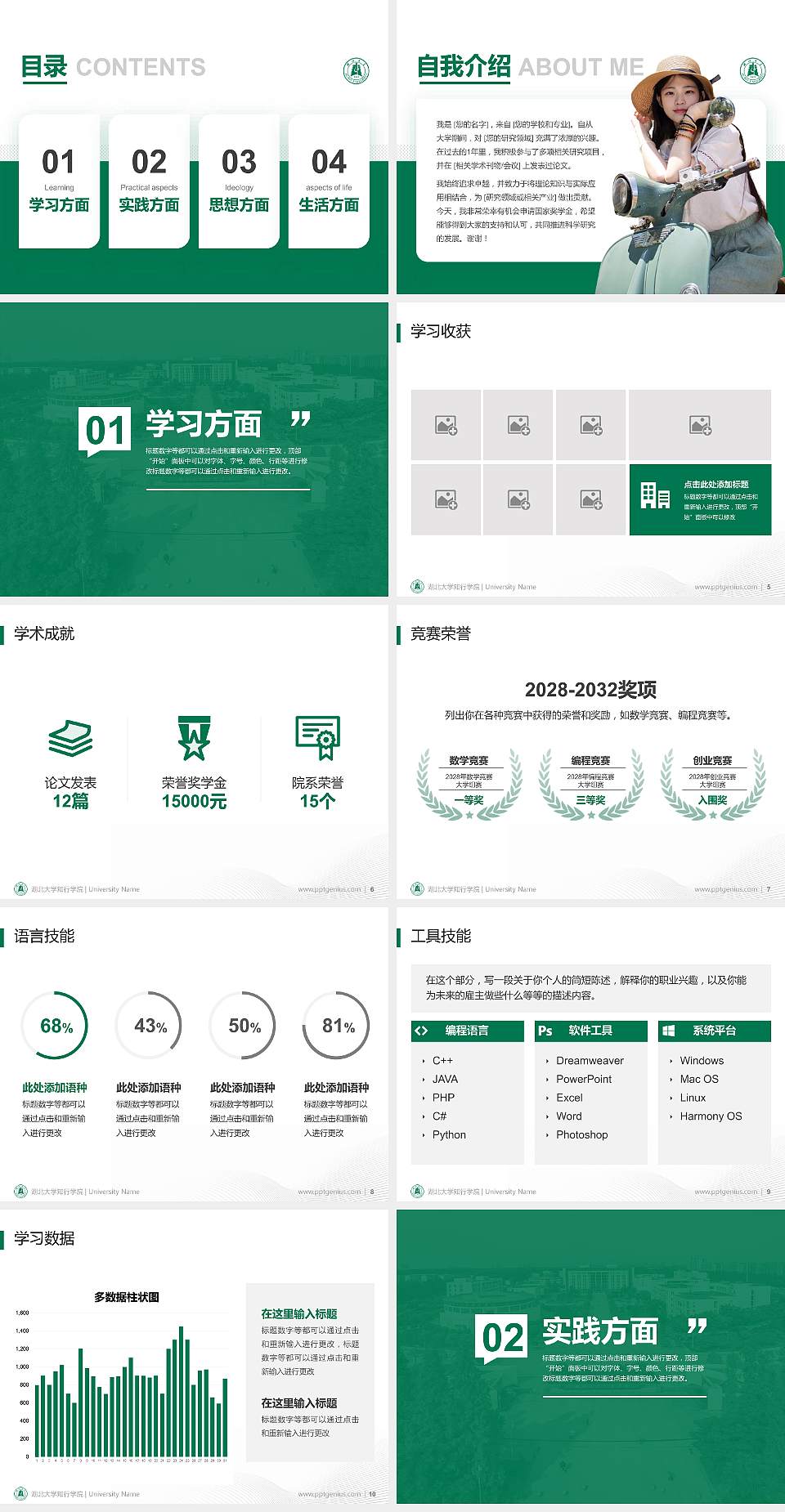 湖北大学知行学院专用国家奖学金答辩PPT模板4:3格式幻灯片预览图2