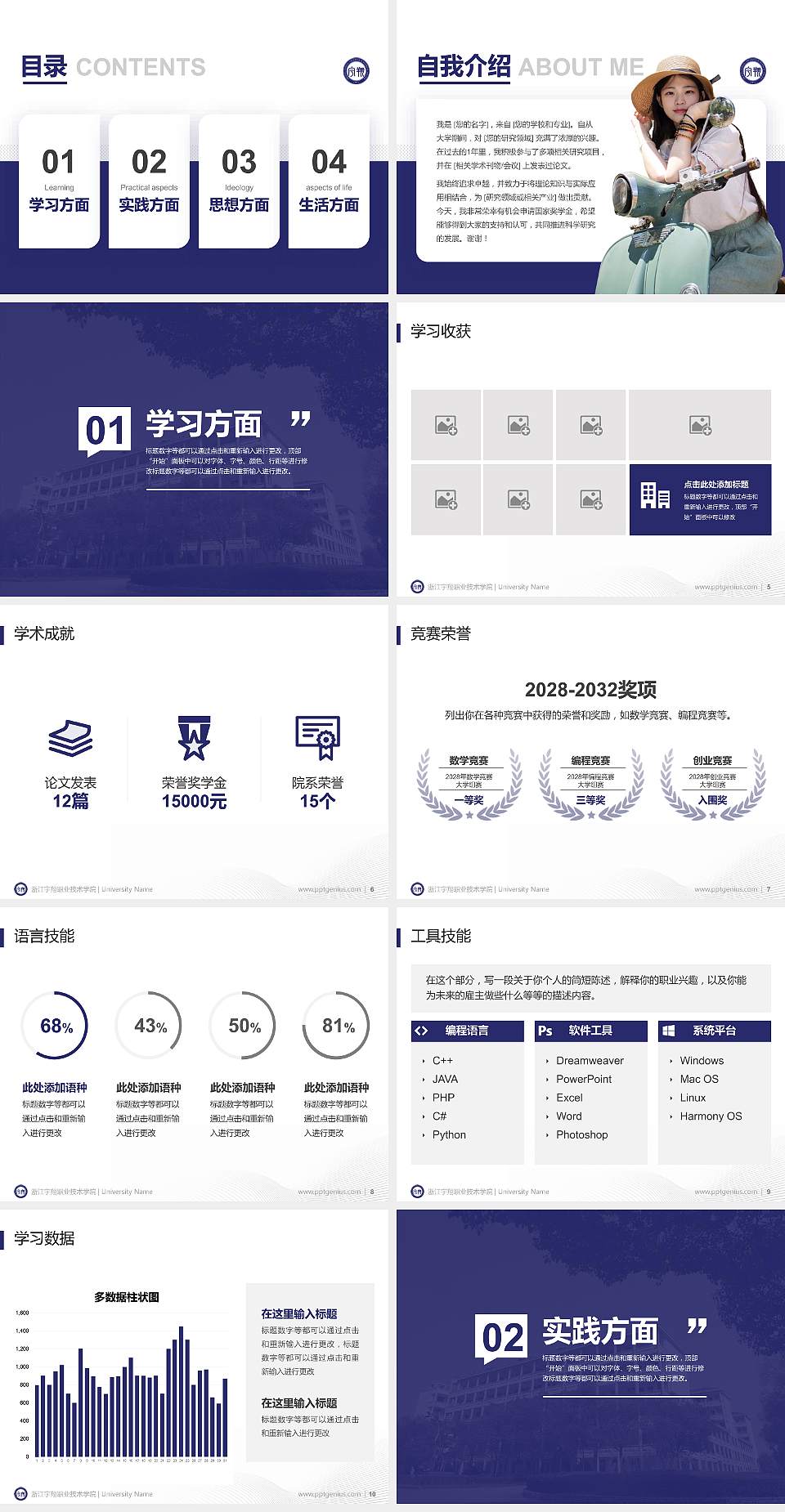 浙江宇翔职业技术学院专用国家奖学金答辩PPT模板4:3格式幻灯片预览图2