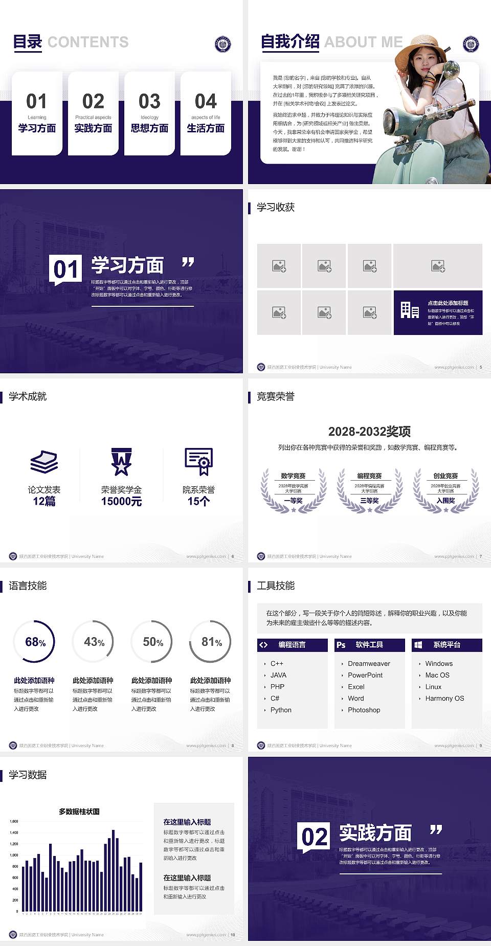 陕西国防工业职业技术学院专用国家奖学金答辩PPT模板4:3格式幻灯片预览图2