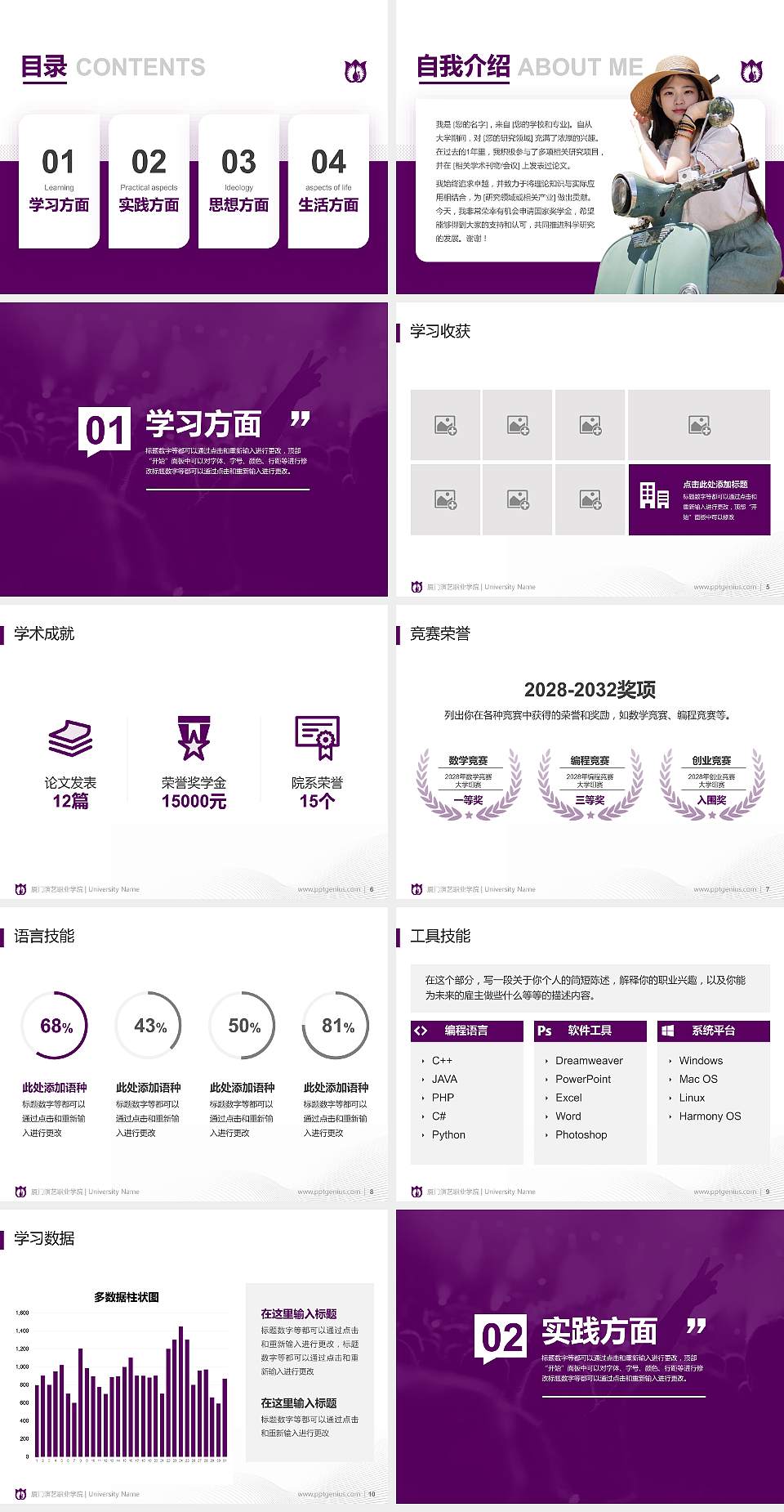 厦门演艺职业学院专用国家奖学金答辩PPT模板4:3格式幻灯片预览图2