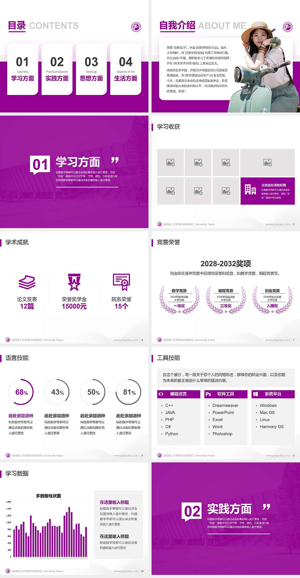 南京理工大学泰州科技学院专用国家奖学金答辩PPT模板4:3格式幻灯片预览图2