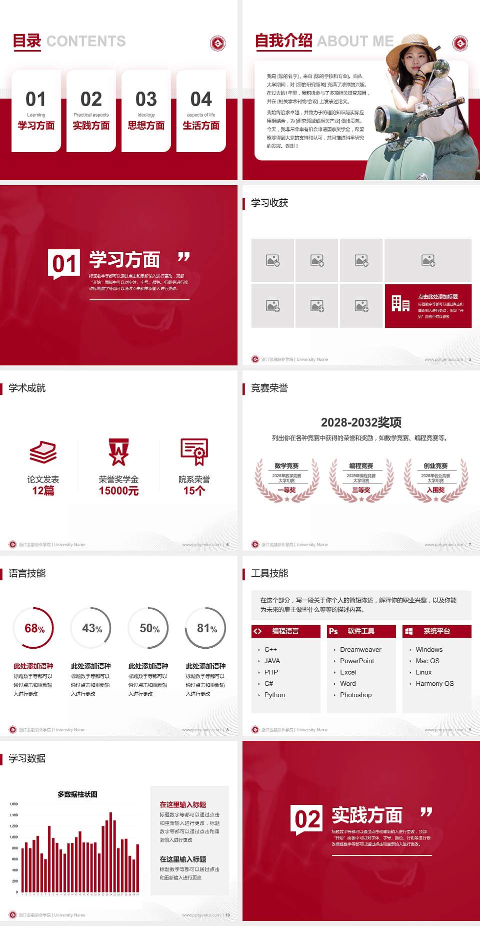 浙江金融职业学院专用国家奖学金答辩PPT模板4:3格式幻灯片预览图2