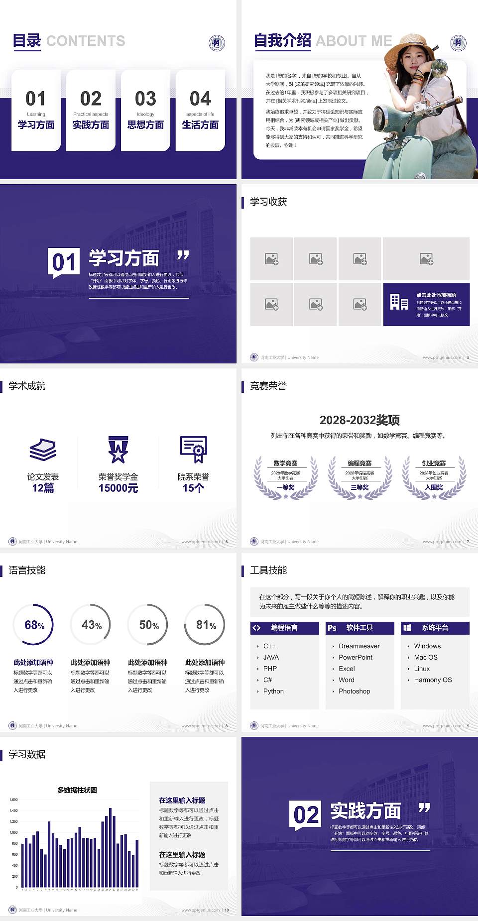 河南工业大学专用国家奖学金答辩PPT模板4:3格式幻灯片预览图2