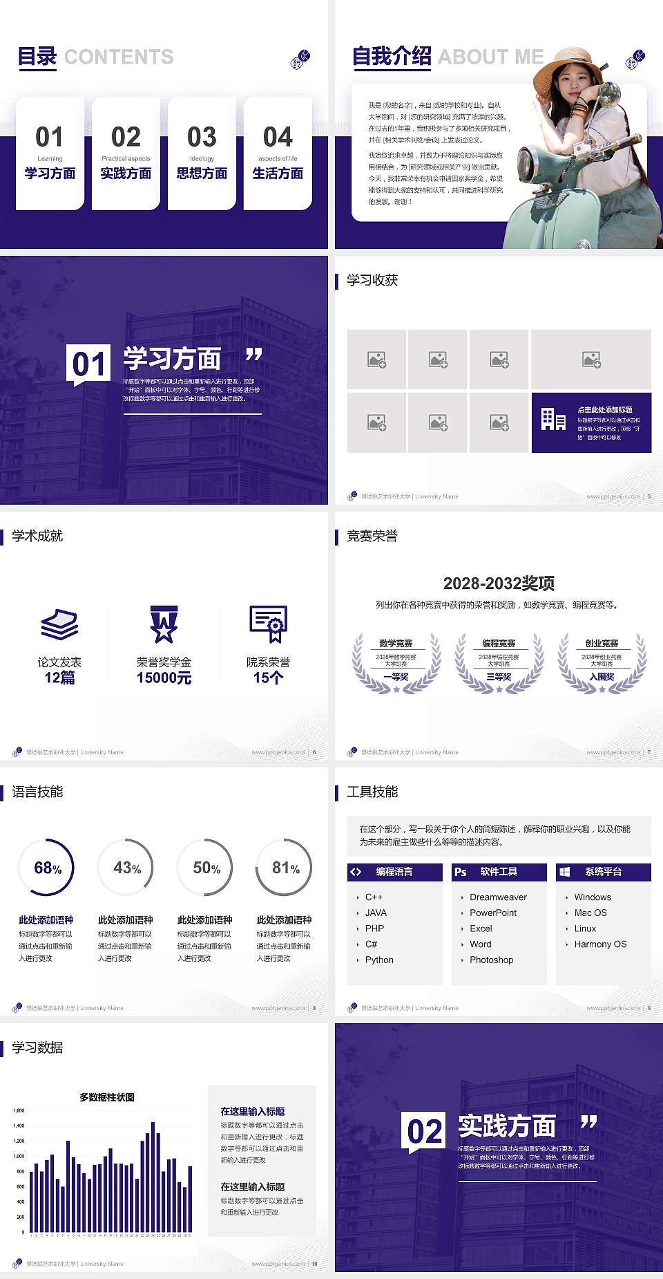 景德镇艺术职业大学专用国家奖学金答辩PPT模板4:3格式幻灯片预览图2