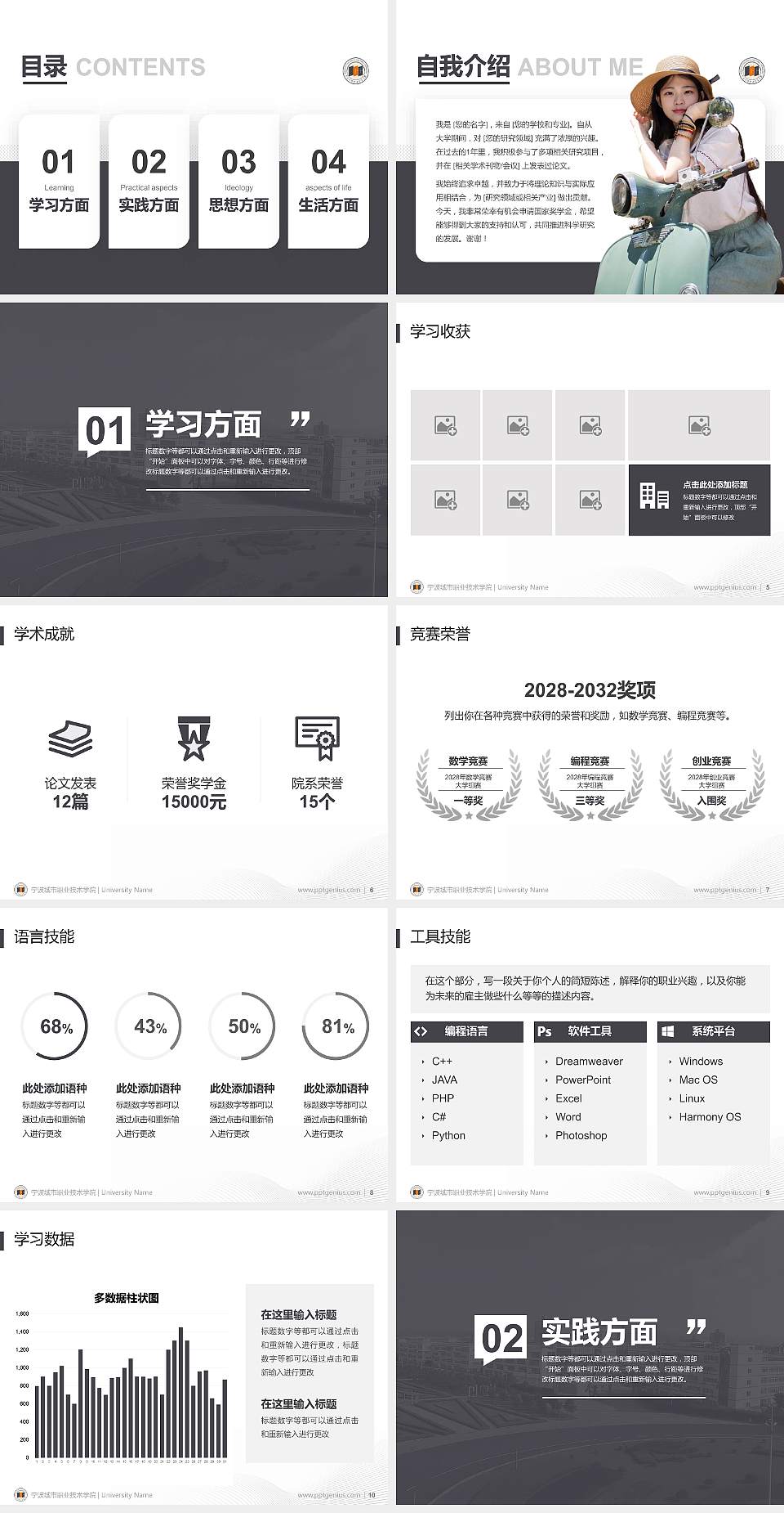 宁波城市职业技术学院专用国家奖学金答辩PPT模板4:3格式幻灯片预览图2
