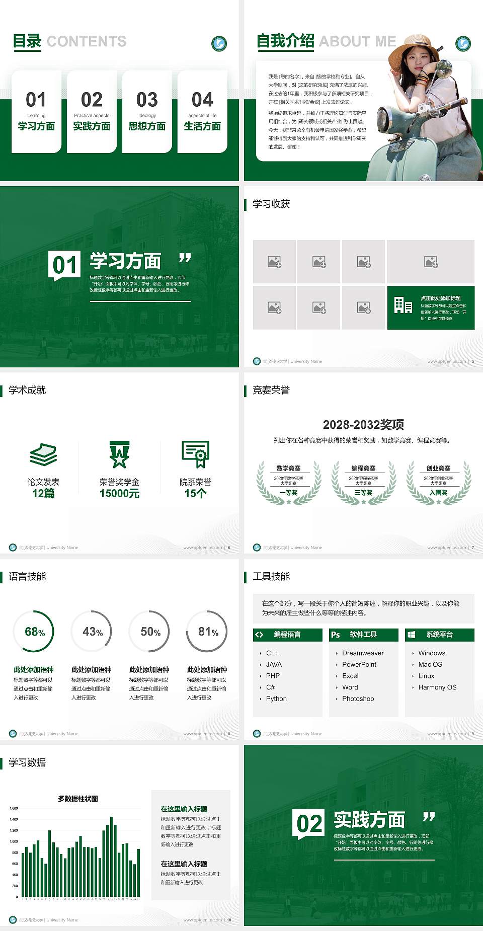 武汉科技大学专用国家奖学金答辩PPT模板4:3格式幻灯片预览图2