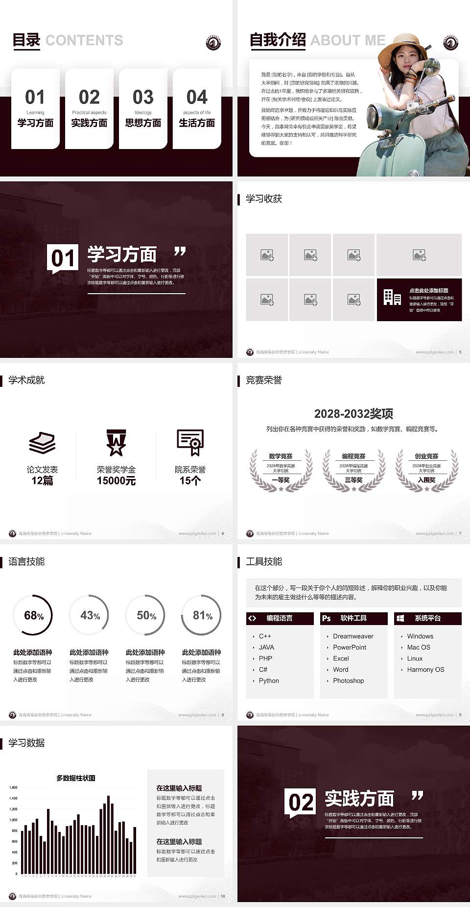 青海高等职业技术学院专用国家奖学金答辩PPT模板4:3格式幻灯片预览图2