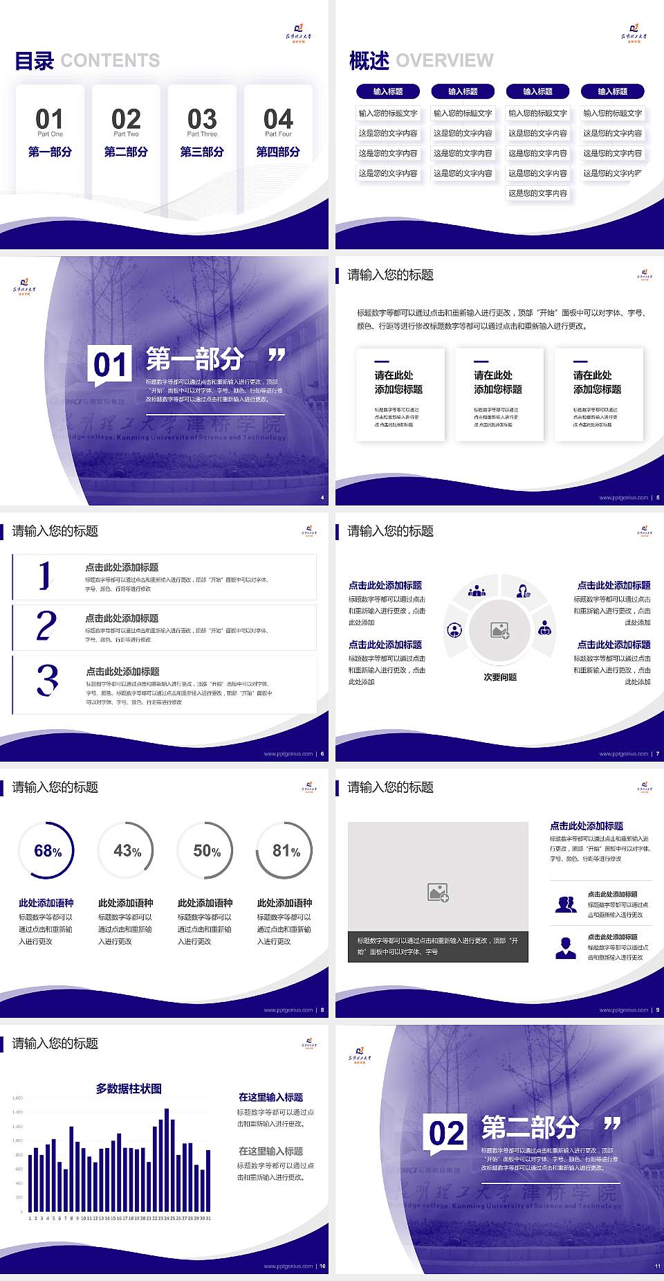 昆明理工大学津桥学院专题讲座/学术交流会PPT模板下载4:3格式幻灯片预览图2