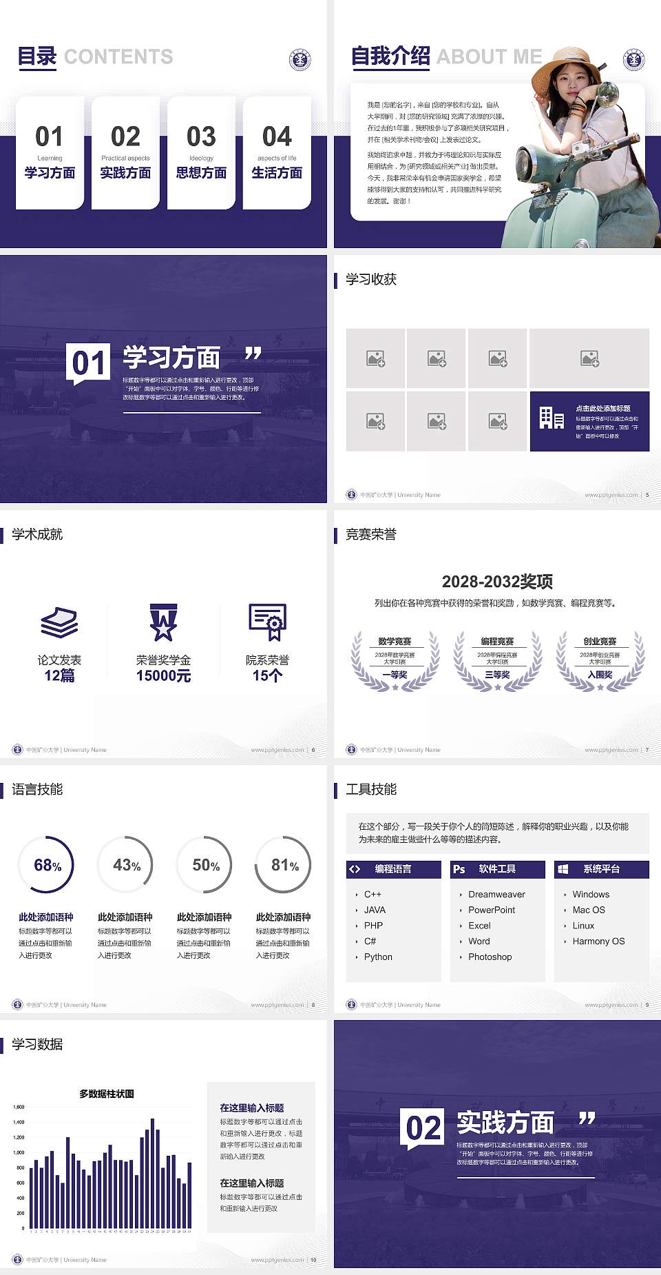 中国矿业大学专用国家奖学金答辩PPT模板4:3格式幻灯片预览图2