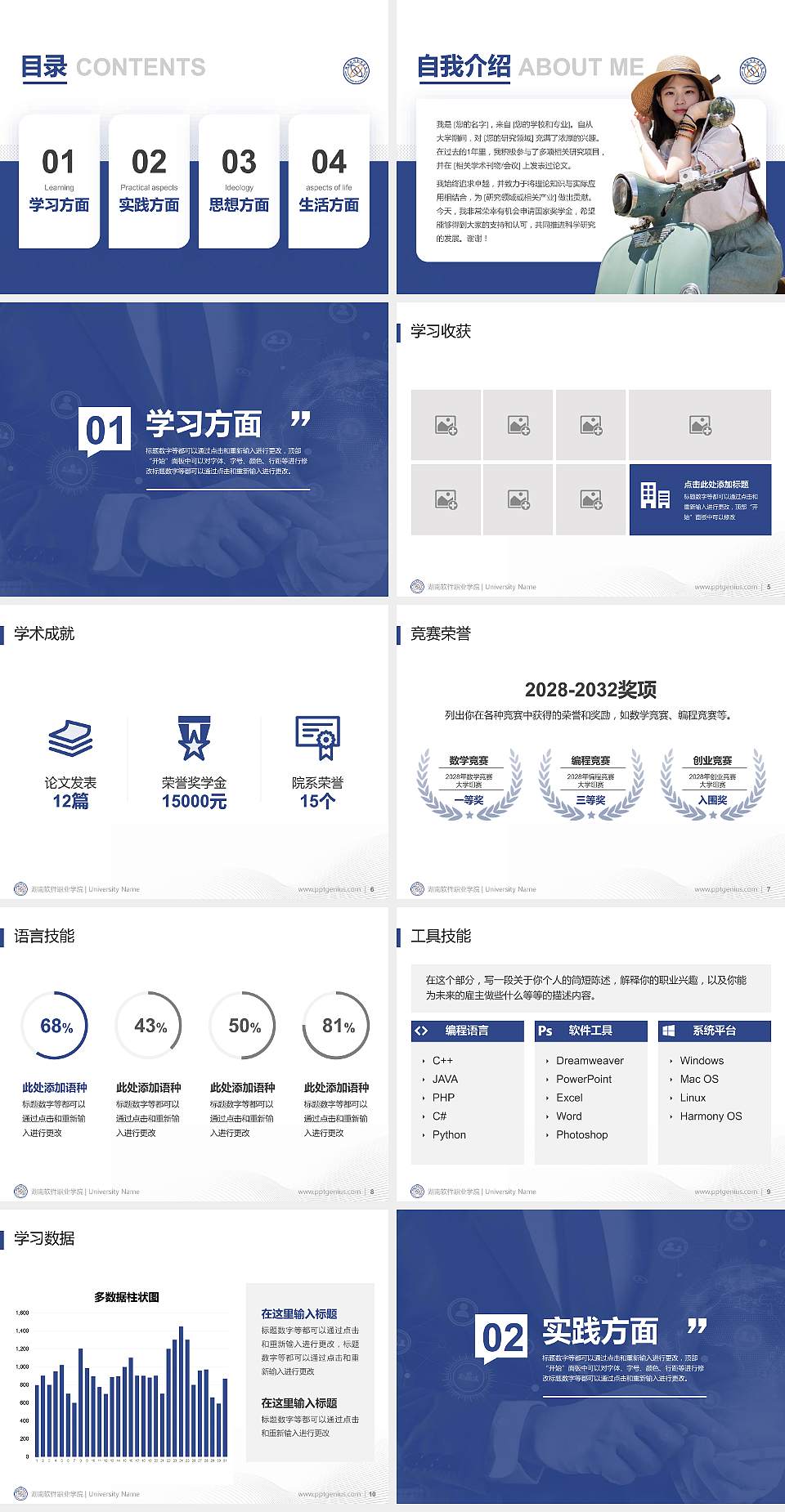 湖南软件职业学院专用国家奖学金答辩PPT模板4:3格式幻灯片预览图2