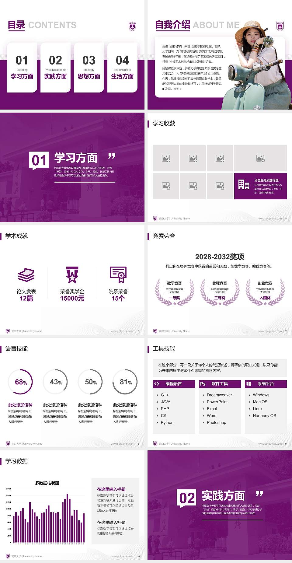 南京大学专用国家奖学金答辩PPT模板4:3格式幻灯片预览图2