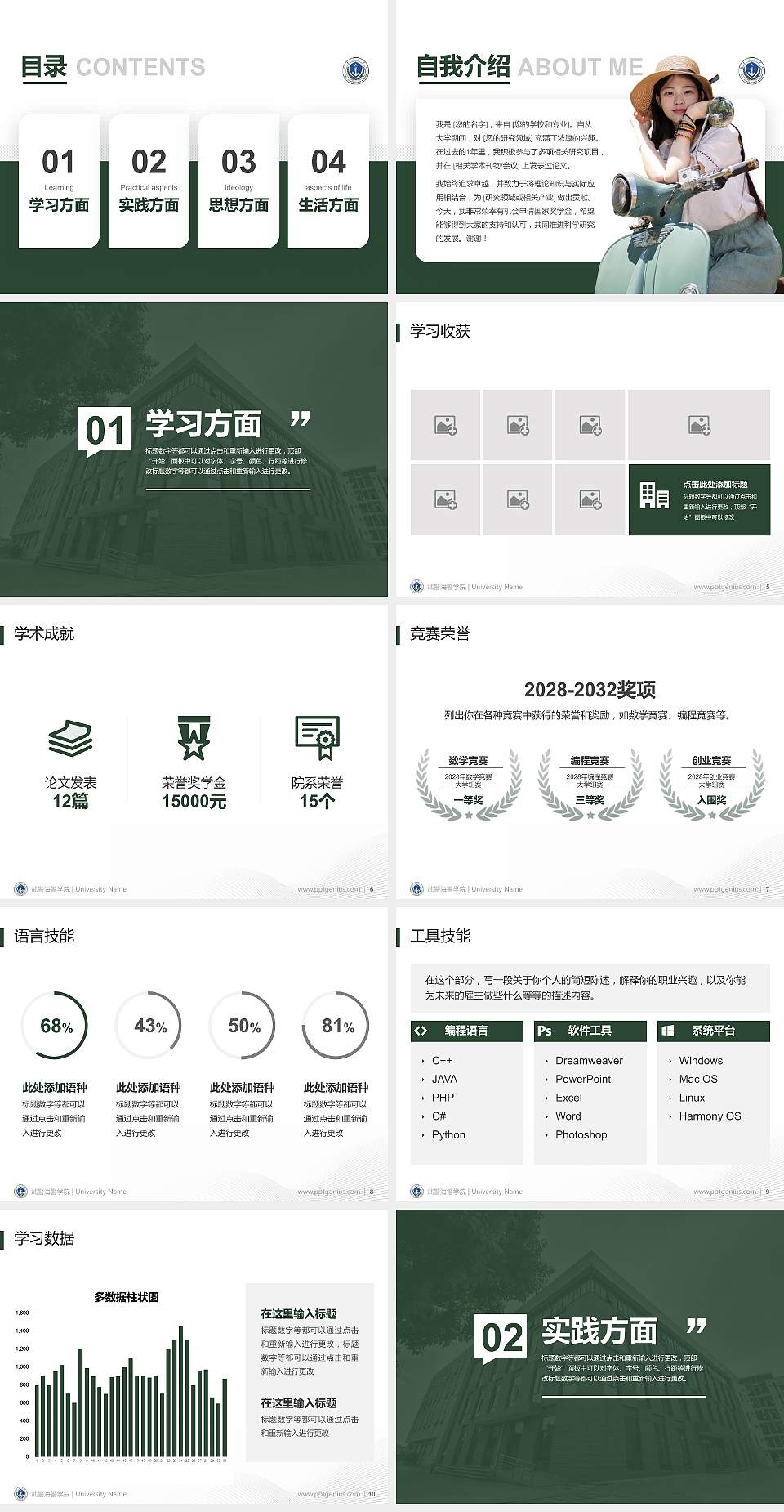 武警海警学院专用国家奖学金答辩PPT模板4:3格式幻灯片预览图2
