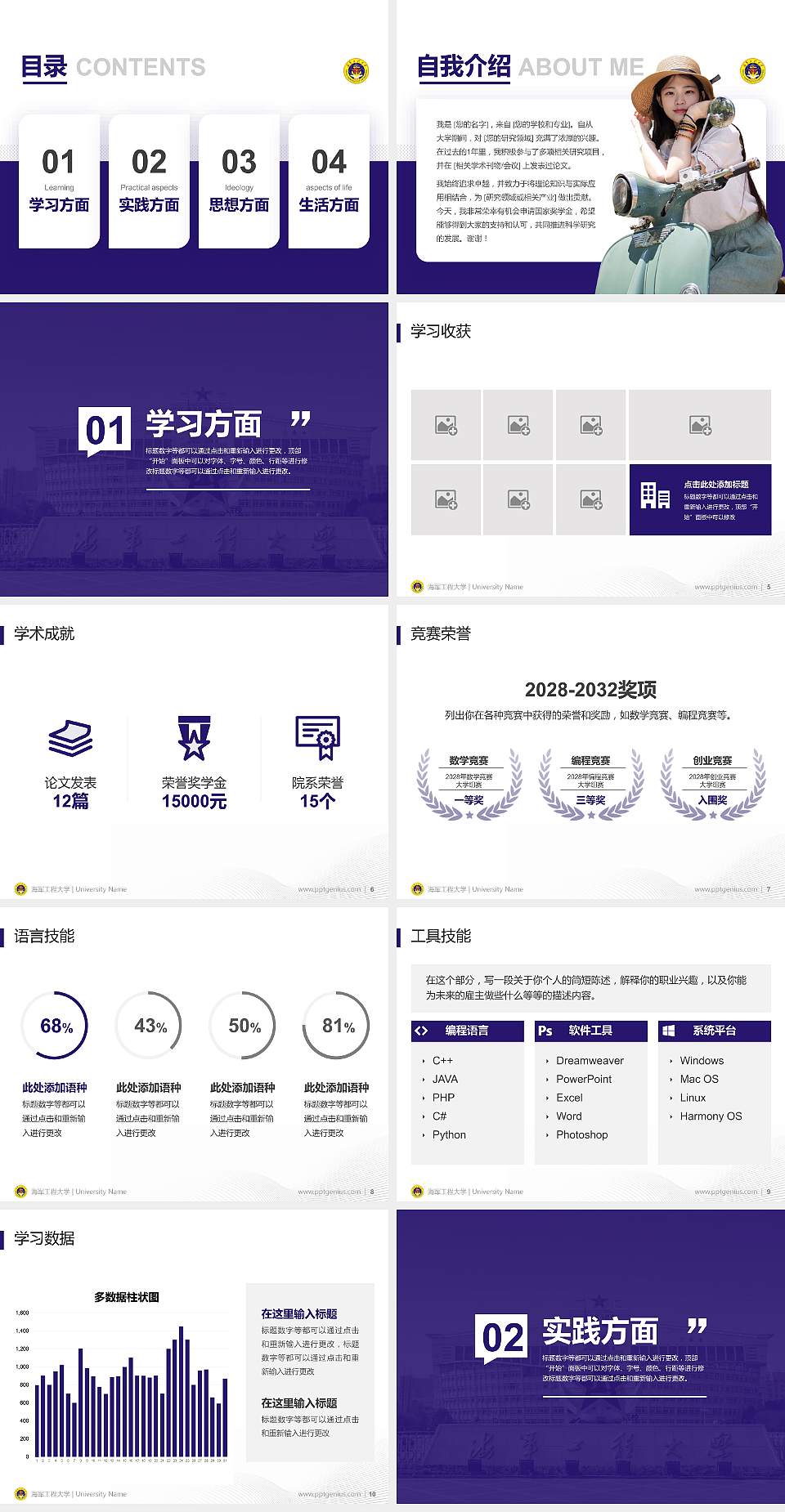 海军工程大学专用国家奖学金答辩PPT模板4:3格式幻灯片预览图2