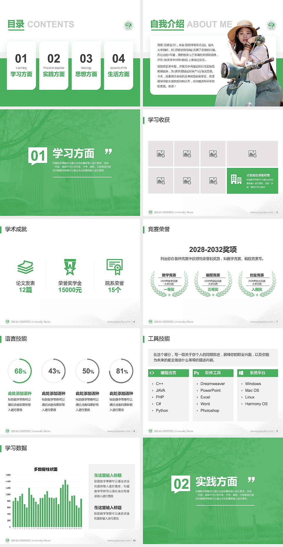 濮阳职业技术学院专用国家奖学金答辩PPT模板4:3格式幻灯片预览图2