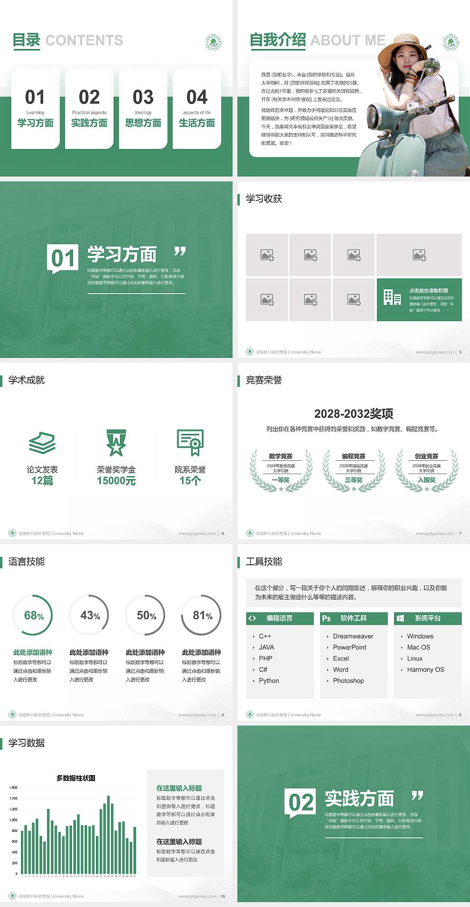 河南林业职业学院专用国家奖学金答辩PPT模板4:3格式幻灯片预览图2