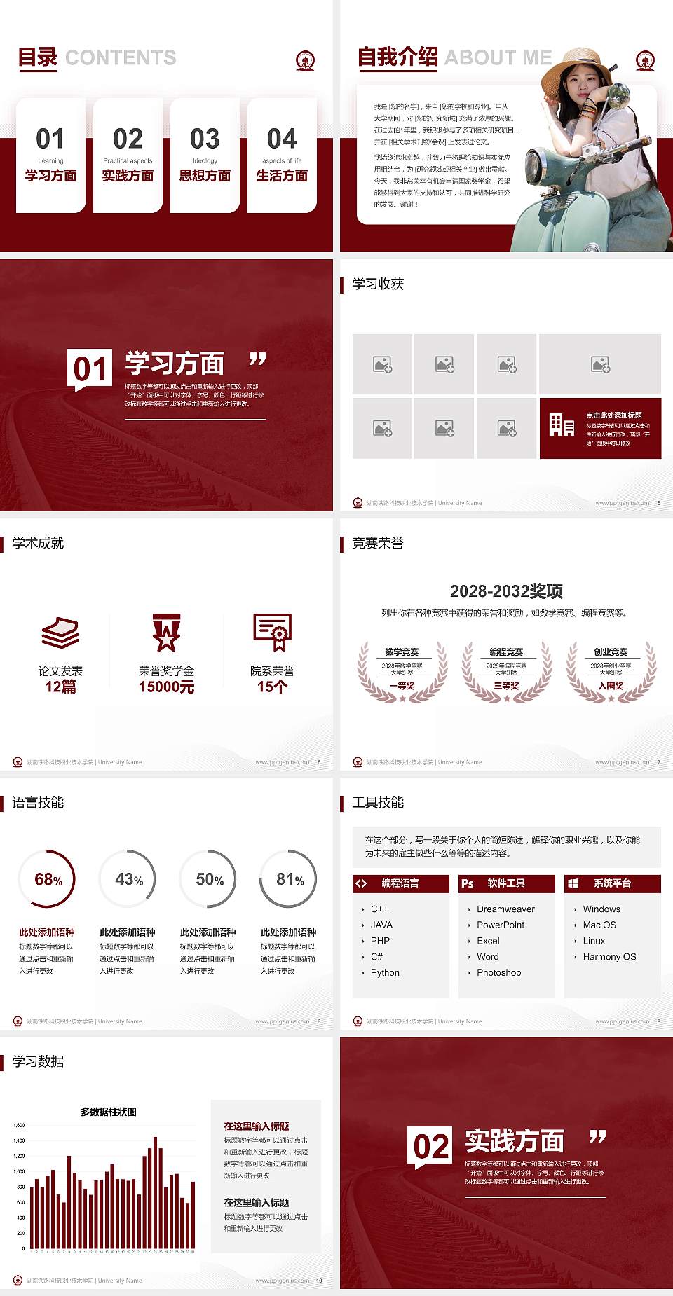 湖南铁路科技职业技术学院专用国家奖学金答辩PPT模板4:3格式幻灯片预览图2