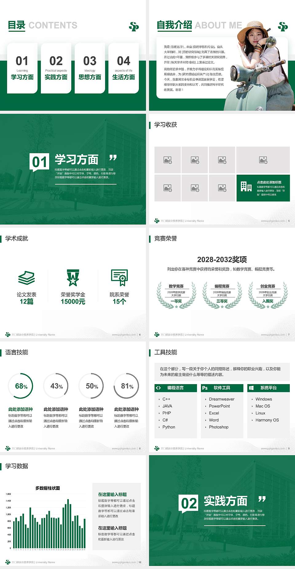 三门峡职业技术学院专用国家奖学金答辩PPT模板4:3格式幻灯片预览图2