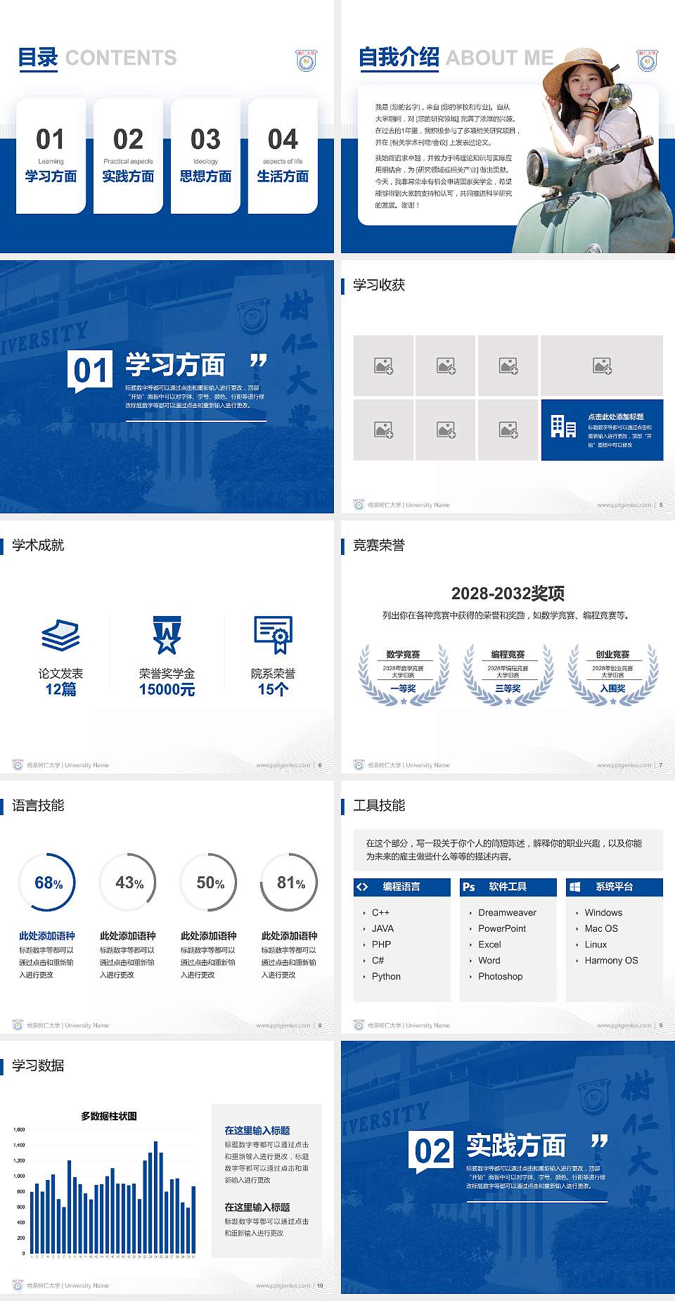 香港树仁大学专用国家奖学金答辩PPT模板4:3格式幻灯片预览图2