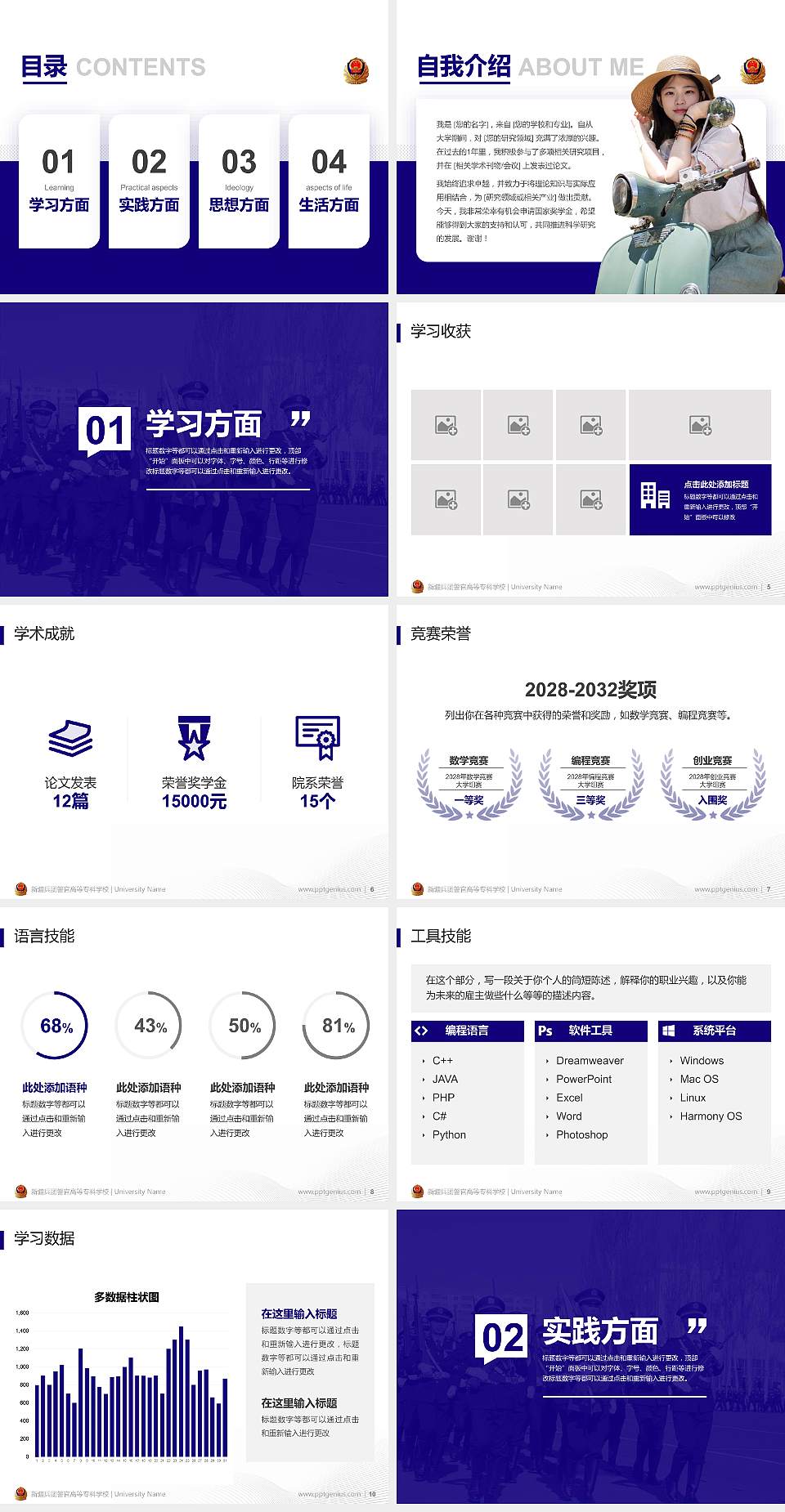 新疆兵团警官高等专科学校专用国家奖学金答辩PPT模板4:3格式幻灯片预览图2