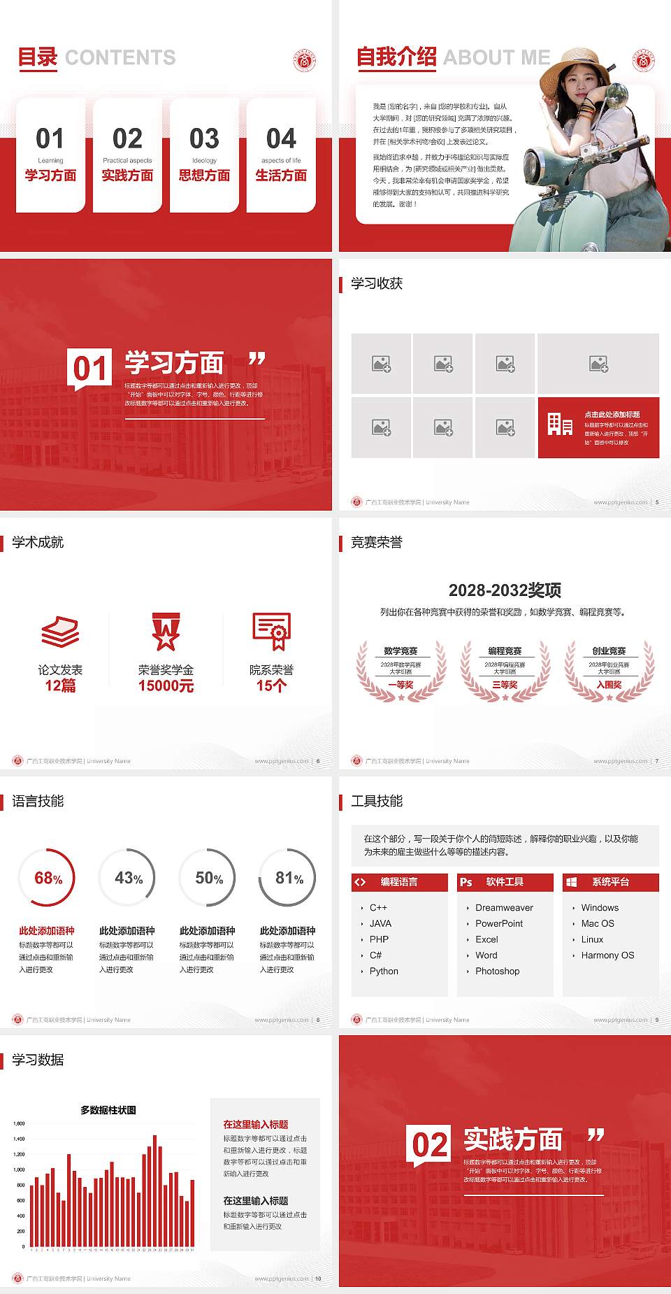 广西工商职业技术学院专用国家奖学金答辩PPT模板4:3格式幻灯片预览图2