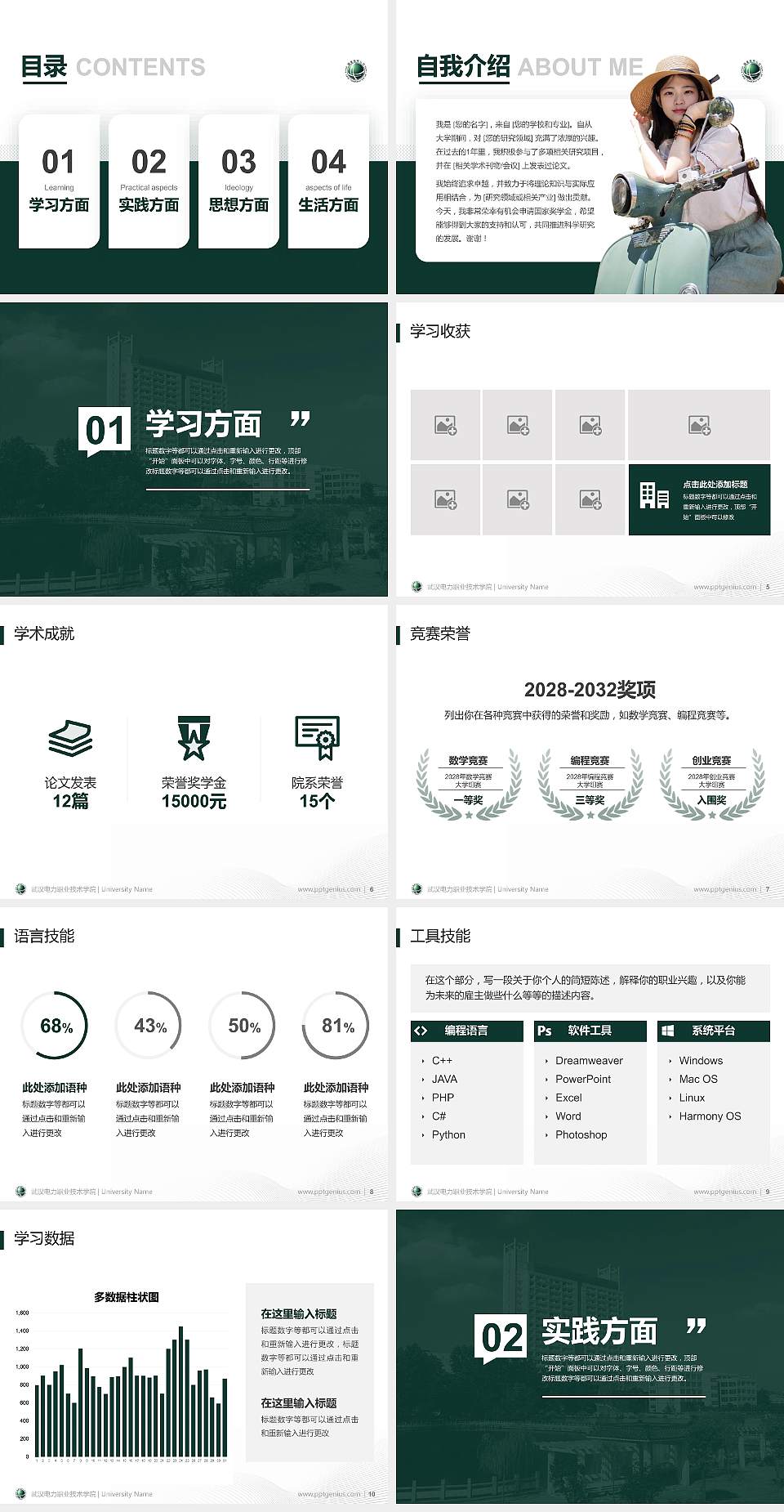 武汉电力职业技术学院专用国家奖学金答辩PPT模板4:3格式幻灯片预览图2