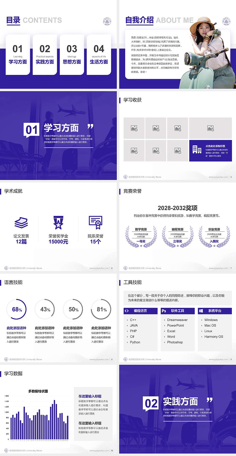 南京航空航天大学专用国家奖学金答辩PPT模板4:3格式幻灯片预览图2