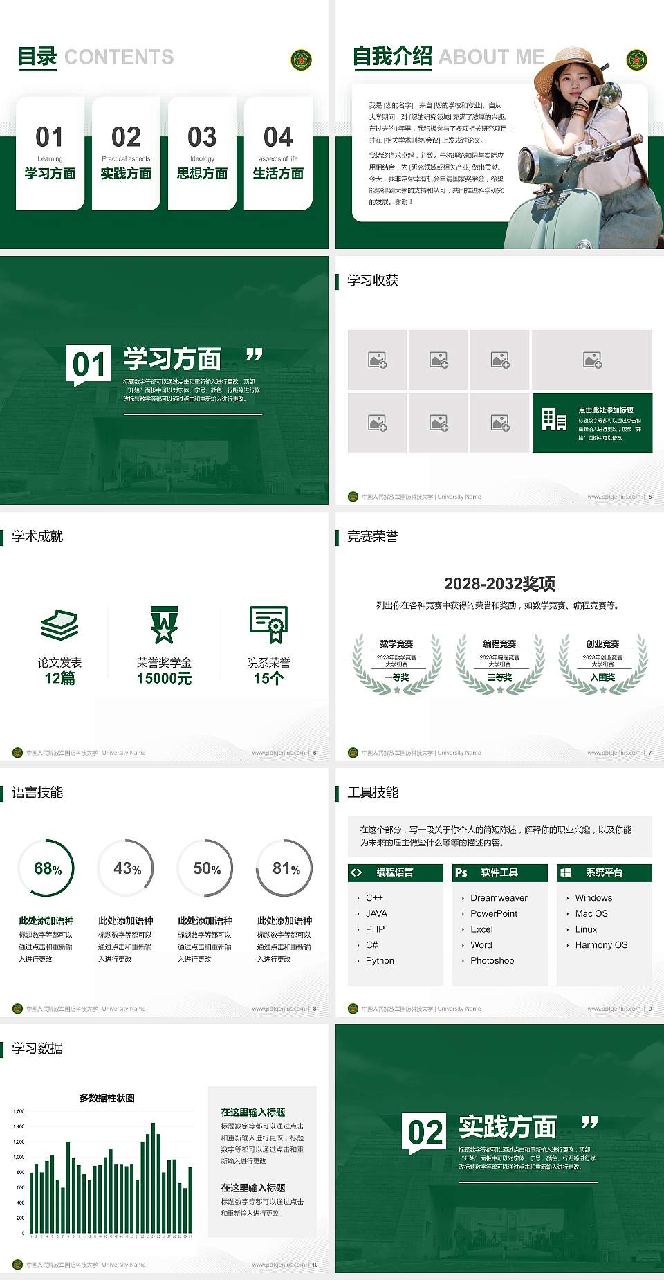中国人民解放军国防科技大学专用国家奖学金答辩PPT模板4:3格式幻灯片预览图2