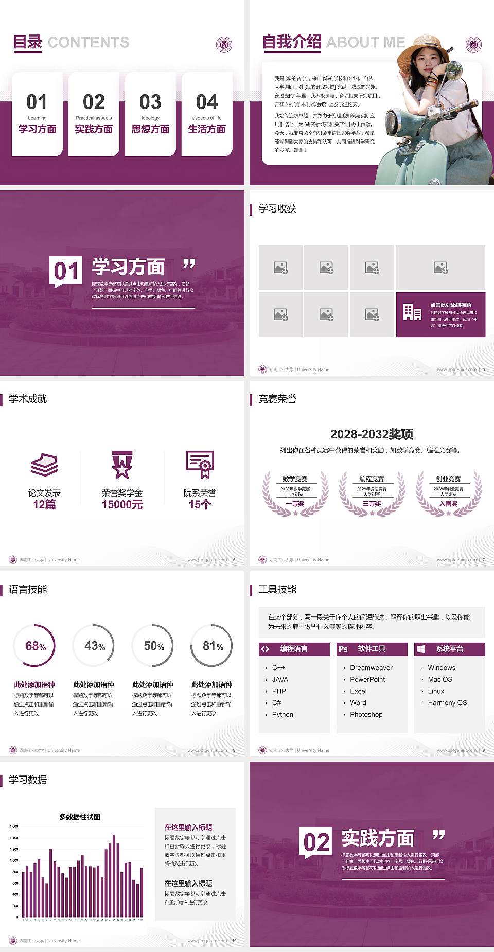 湖南工业大学专用国家奖学金答辩PPT模板4:3格式幻灯片预览图2