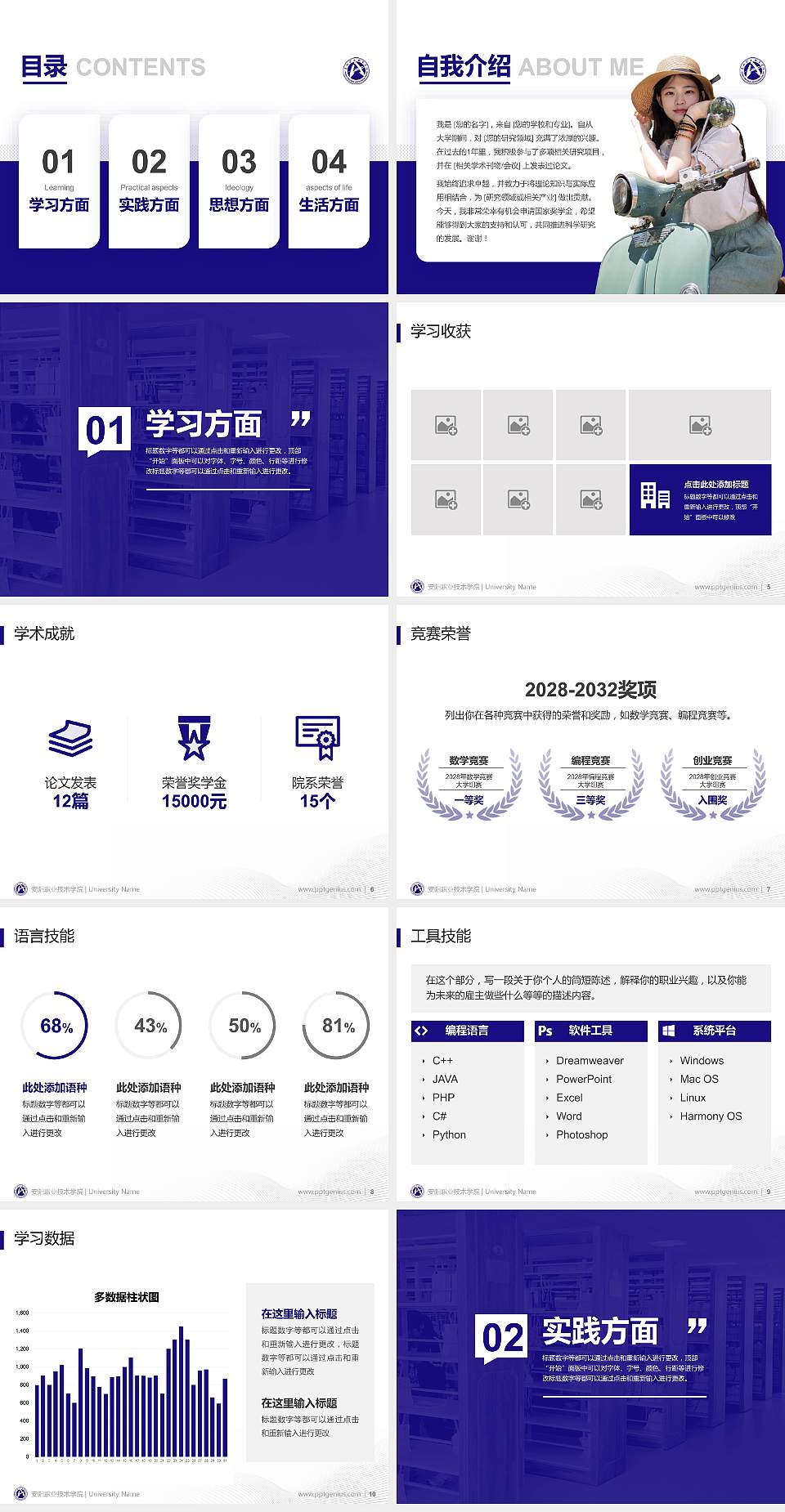 安阳职业技术学院专用国家奖学金答辩PPT模板4:3格式幻灯片预览图2