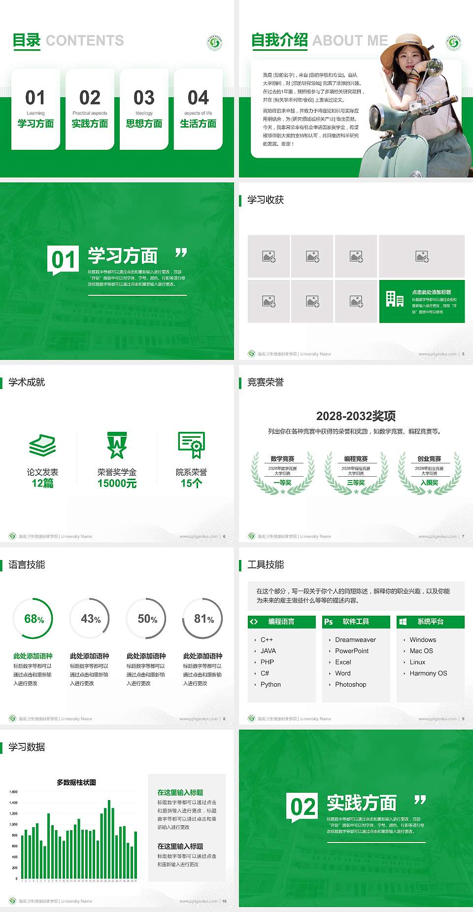 海南卫生健康职业学院专用国家奖学金答辩PPT模板4:3格式幻灯片预览图2