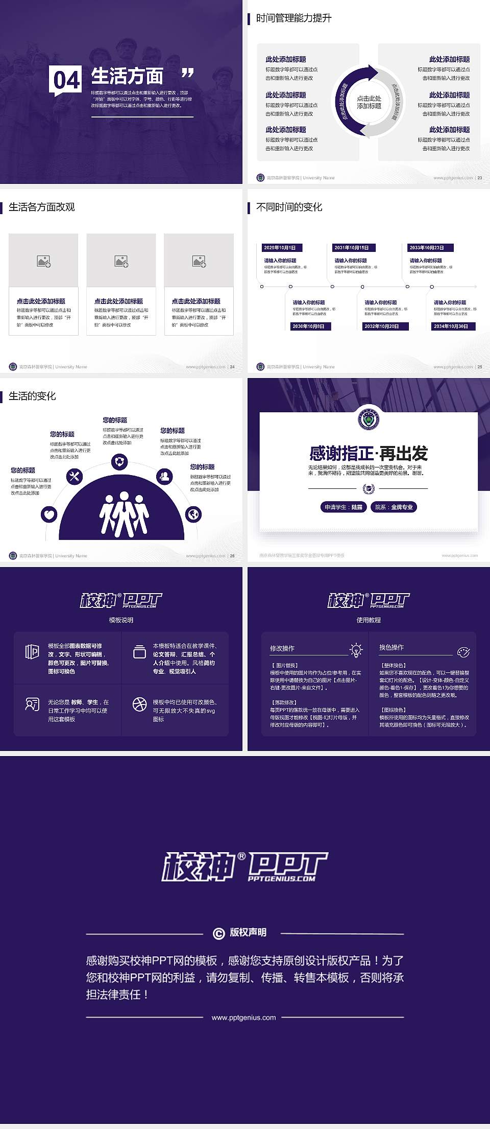 南京森林警察学院专用国家奖学金答辩PPT模板4:3格式幻灯片预览图4