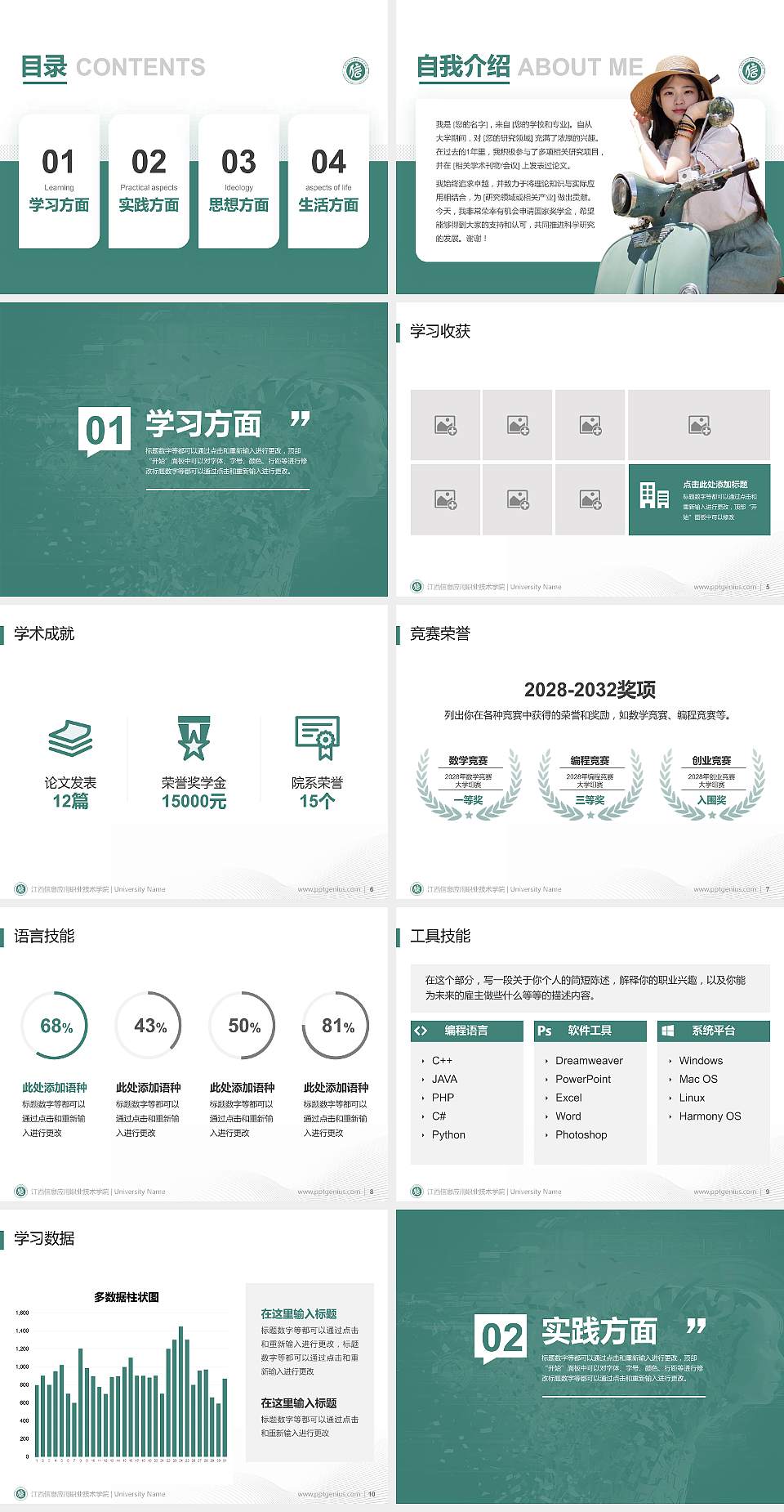 江西信息应用职业技术学院专用国家奖学金答辩PPT模板4:3格式幻灯片预览图2