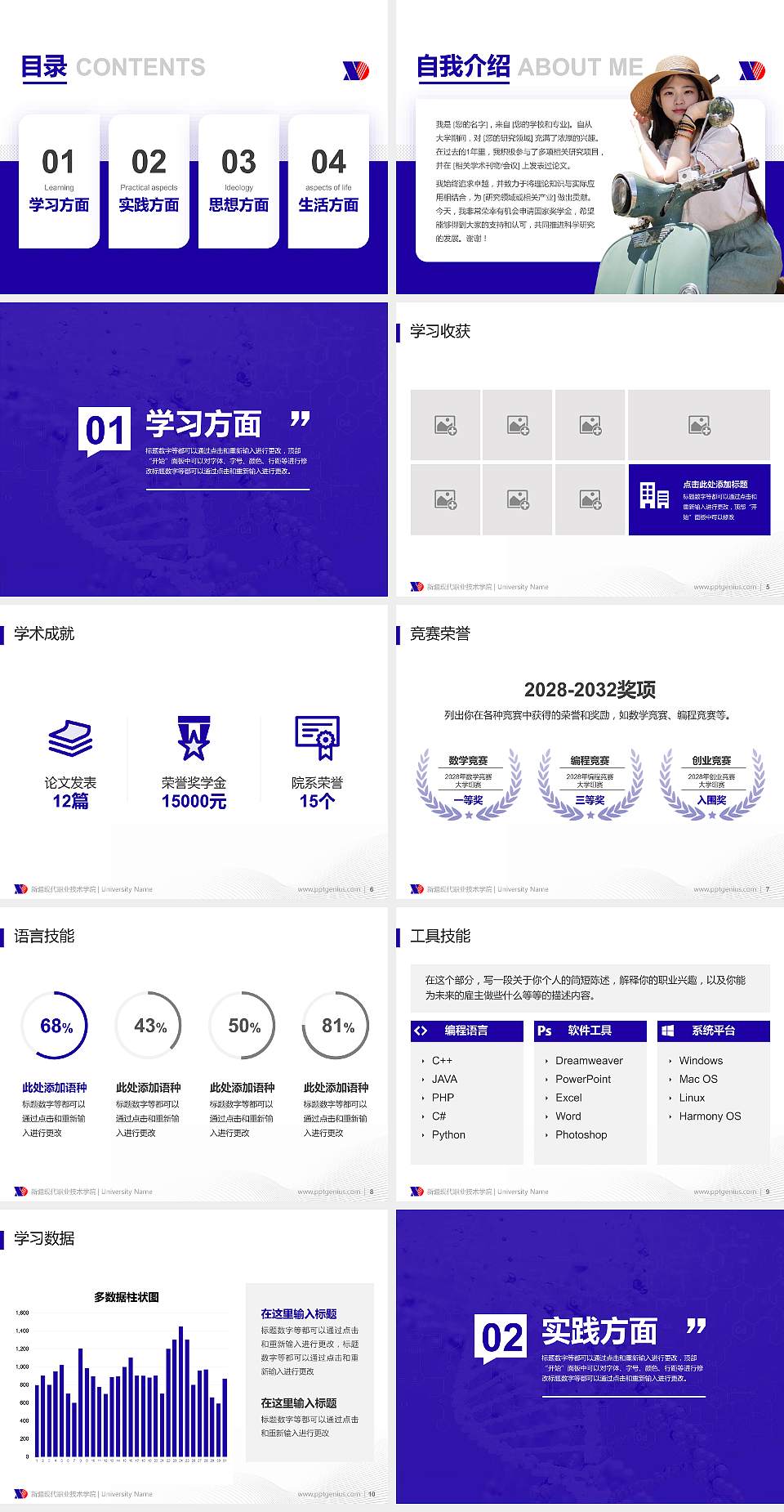 新疆现代职业技术学院专用国家奖学金答辩PPT模板4:3格式幻灯片预览图2