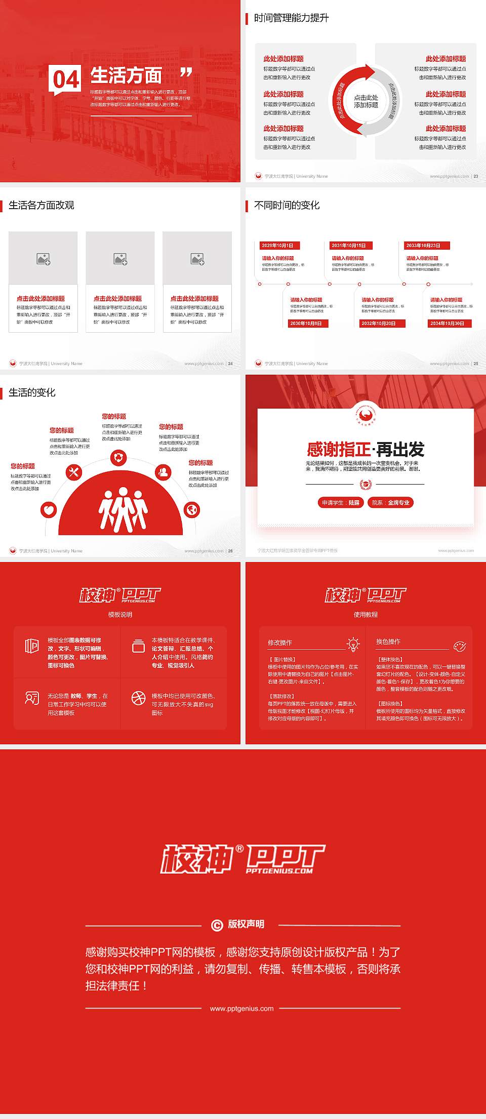 宁波大红鹰学院专用国家奖学金答辩PPT模板4:3格式幻灯片预览图4